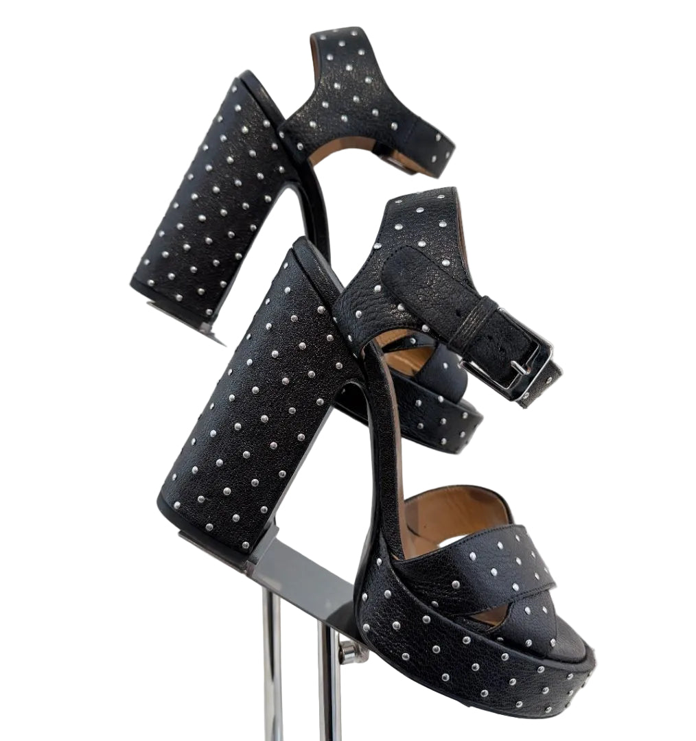 Laurence Dacade Black Leather Studded Platform Strappy Heels