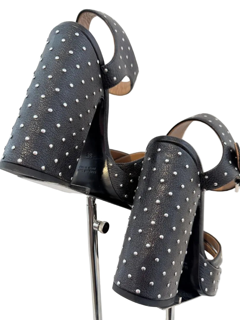 Laurence Dacade Black Leather Studded Platform Strappy Heels