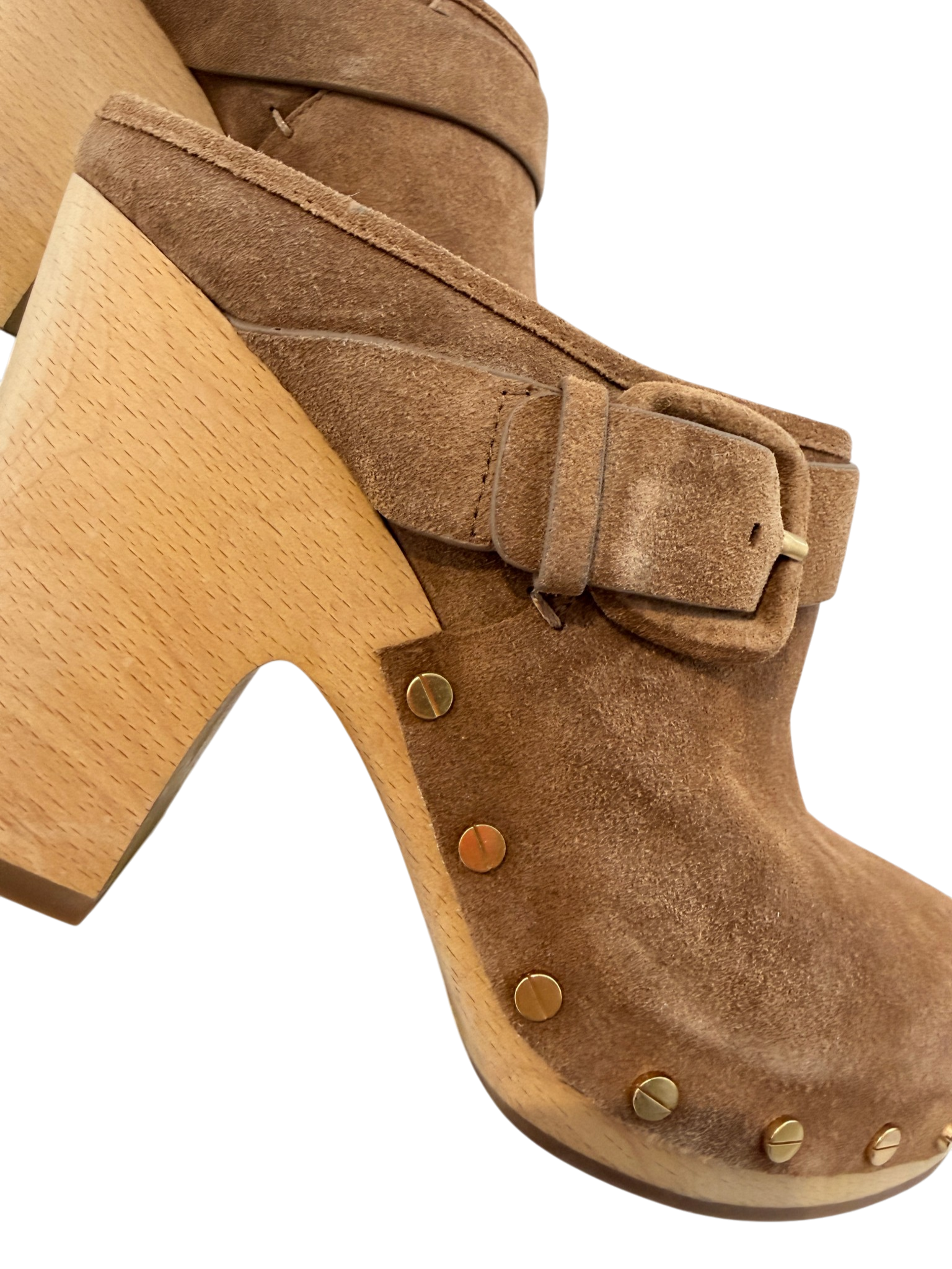 Veronica Beard “Dacey” Pecan Suede Clogs with Side Buckle
