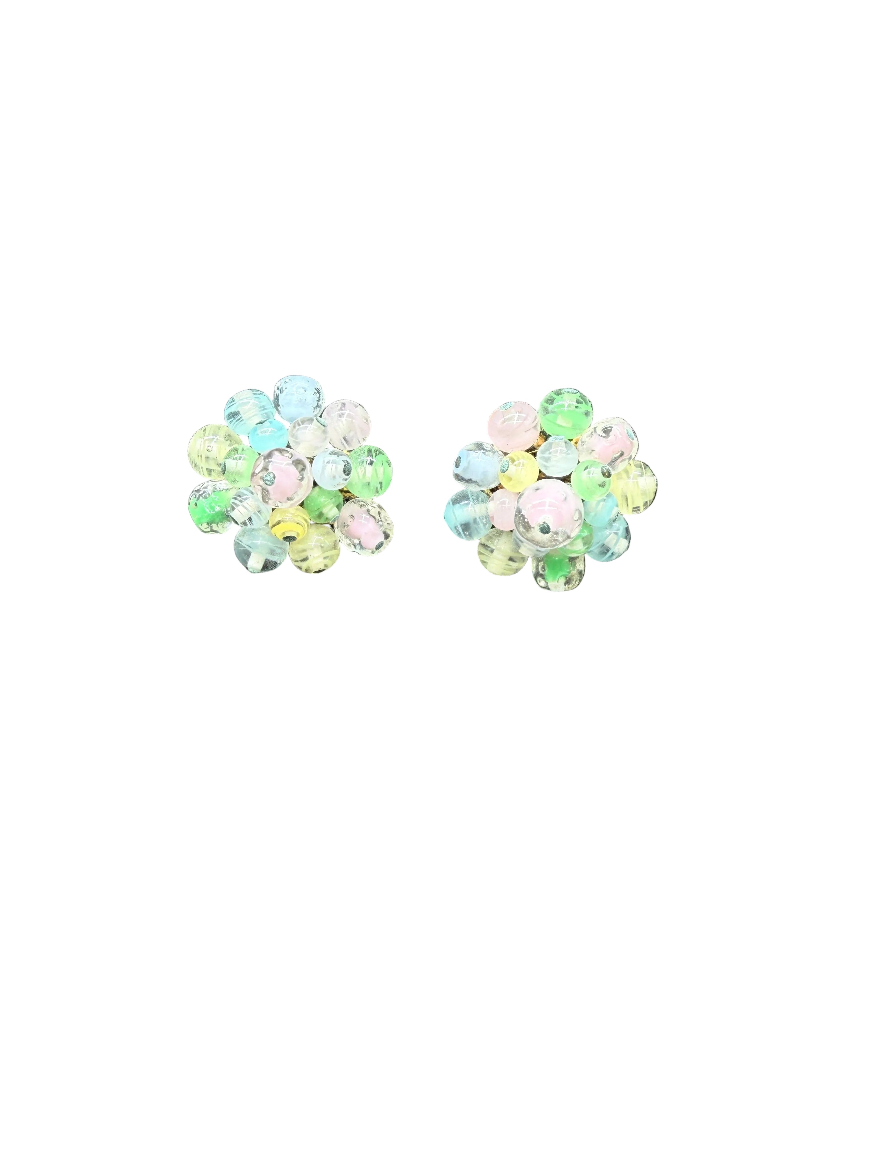 1950s West Germany Glass Beaded Cluster Clip Earrings