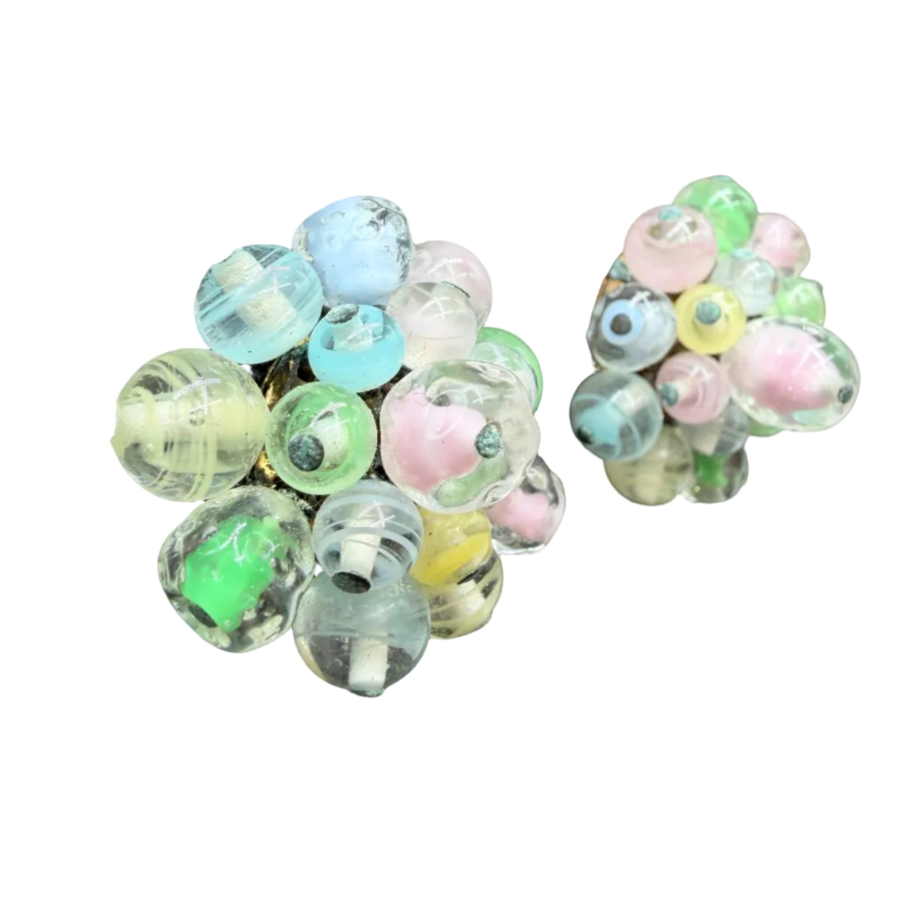 1950s West Germany Glass Beaded Cluster Clip Earrings