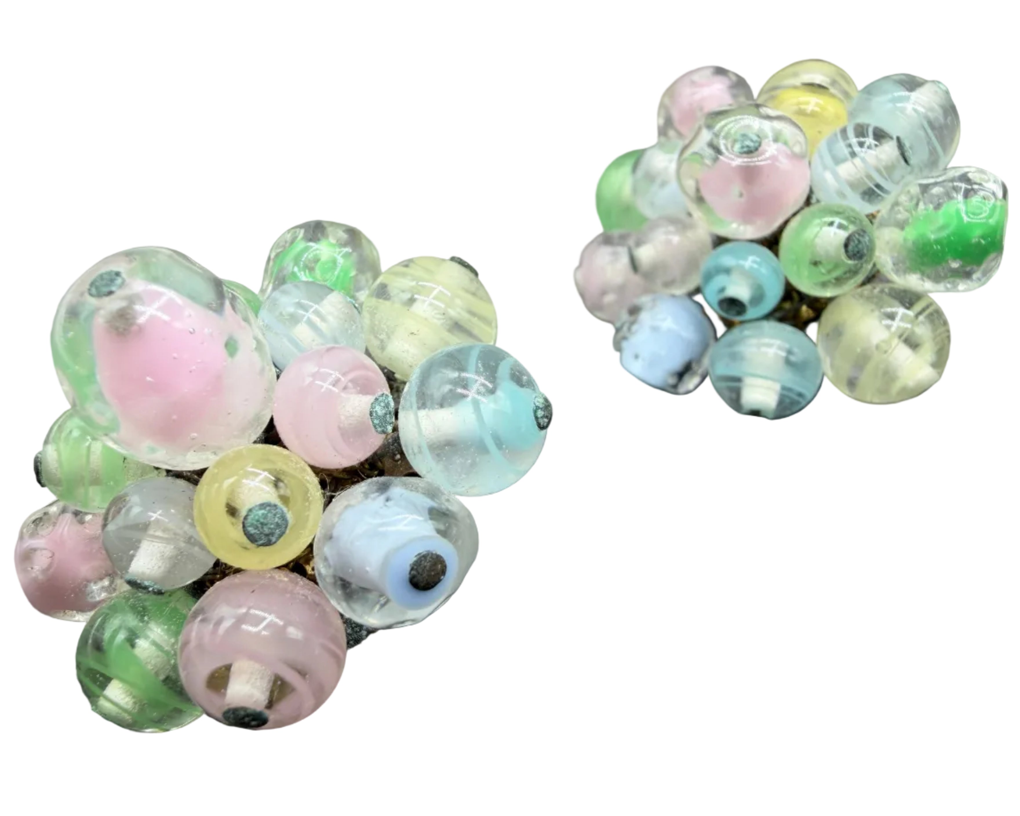 1950s West Germany Glass Beaded Cluster Clip Earrings