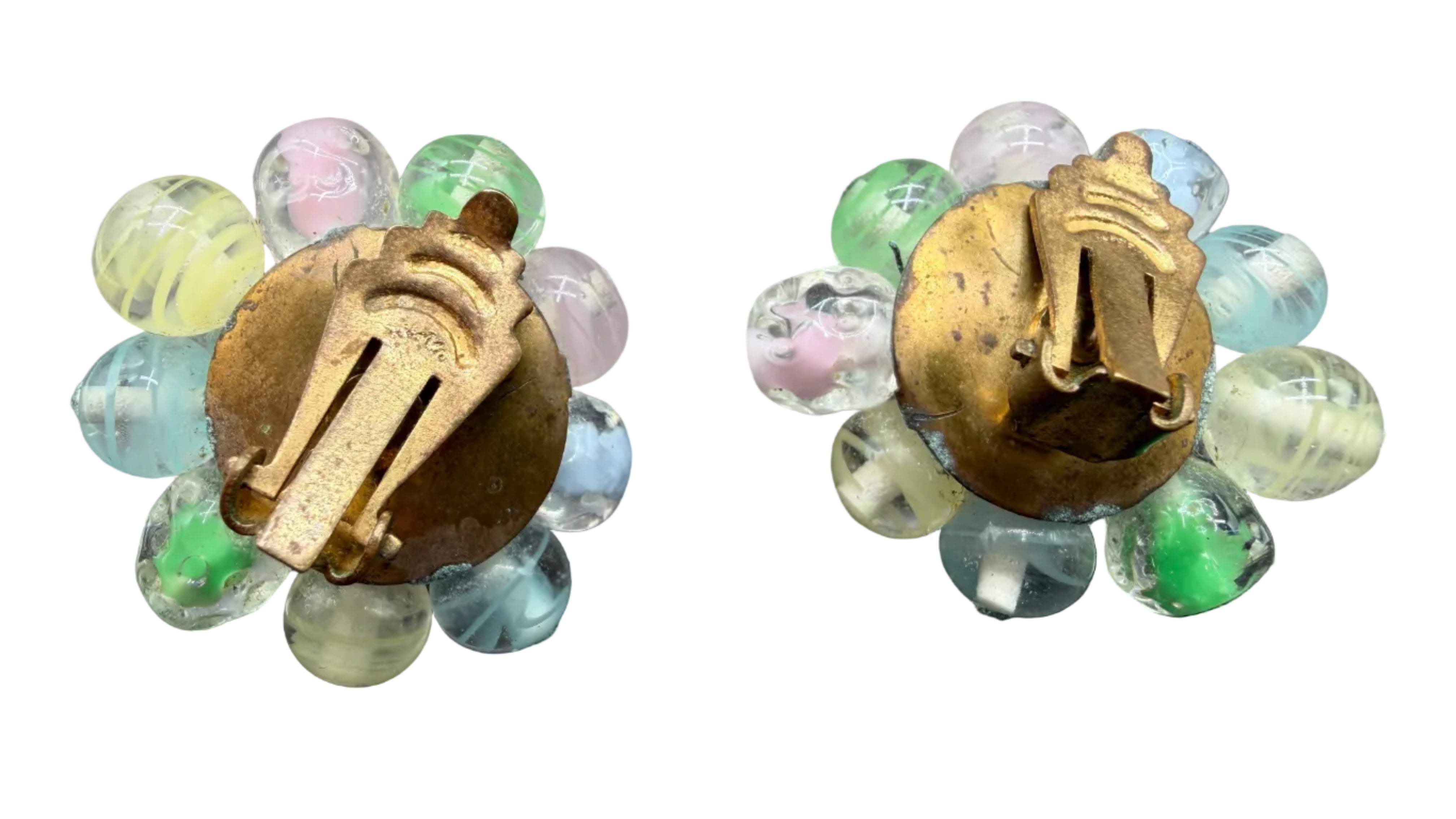 1950s West Germany Glass Beaded Cluster Clip Earrings