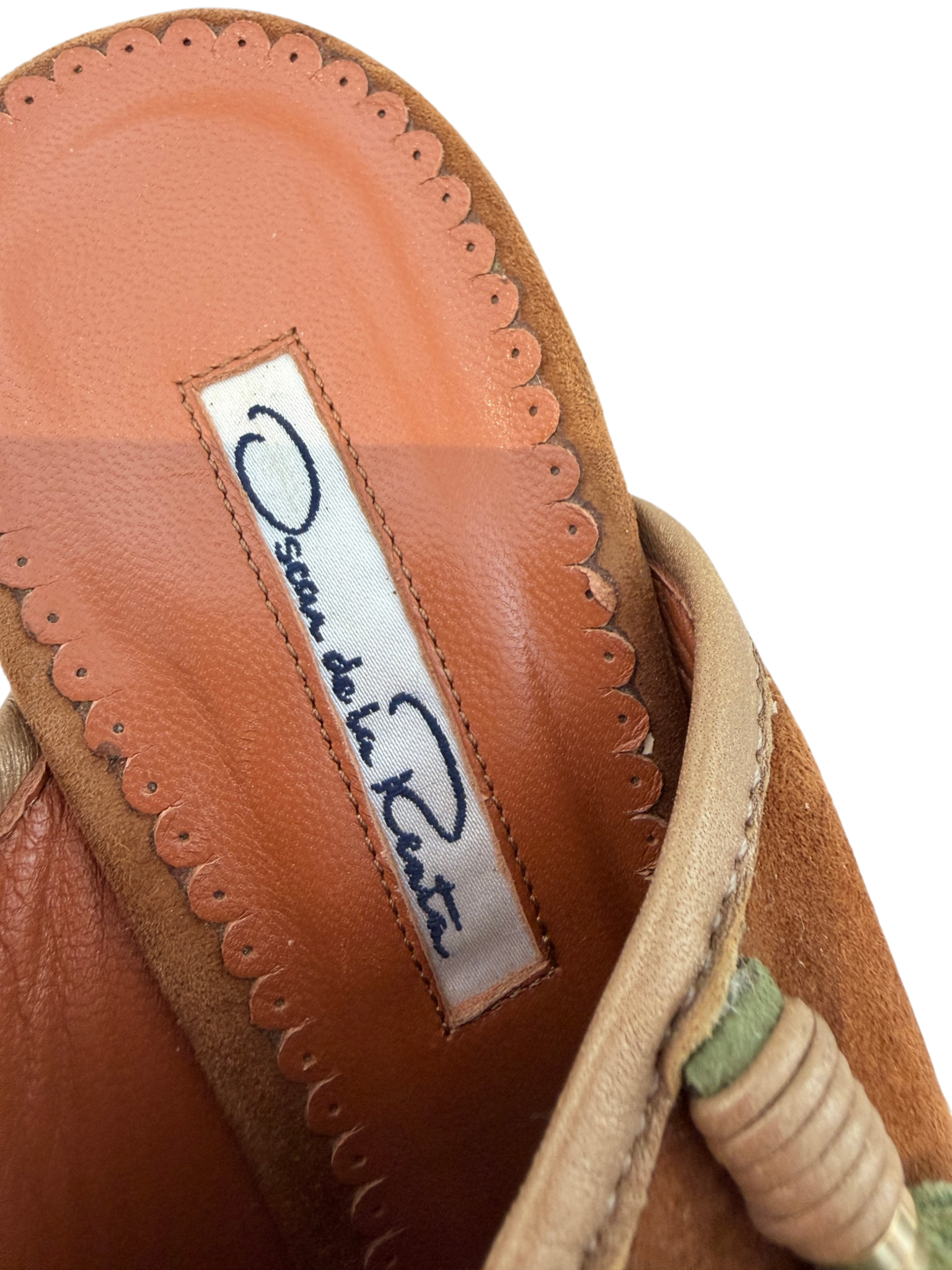 Oscar de la Renta Suede Peep-Toe Wedge Clogs with Green Tassels