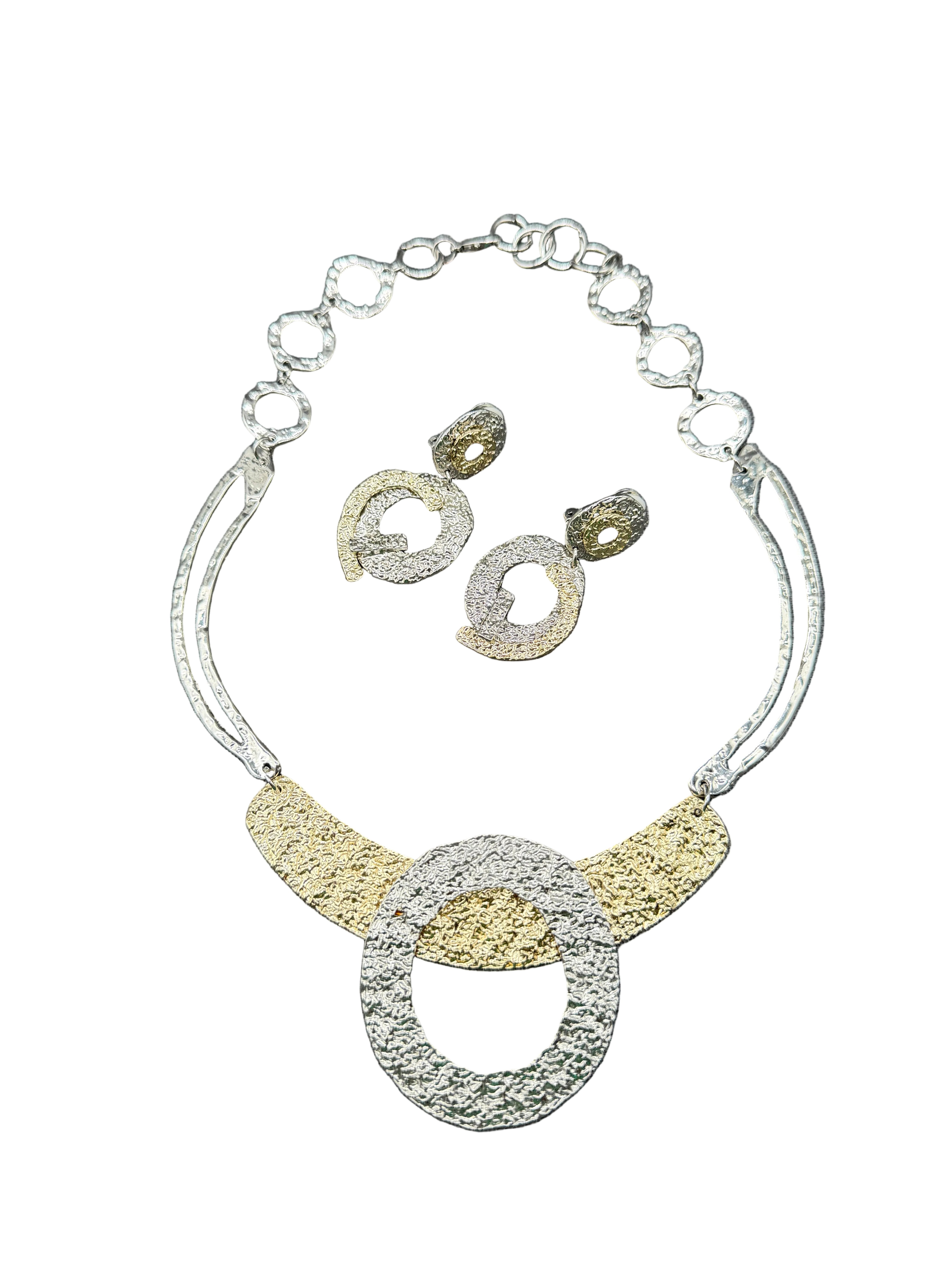 1980s Mixed-Metal Textured Necklace & Earring Set