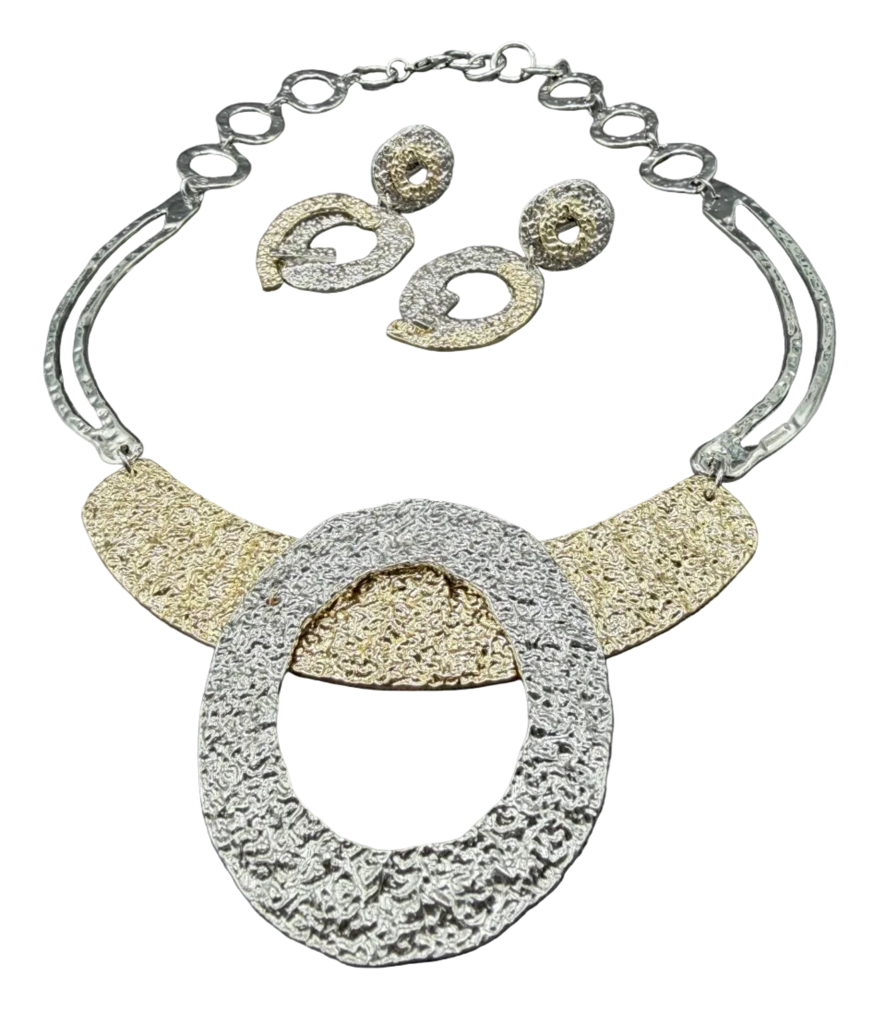 1980s Mixed-Metal Textured Necklace & Earring Set