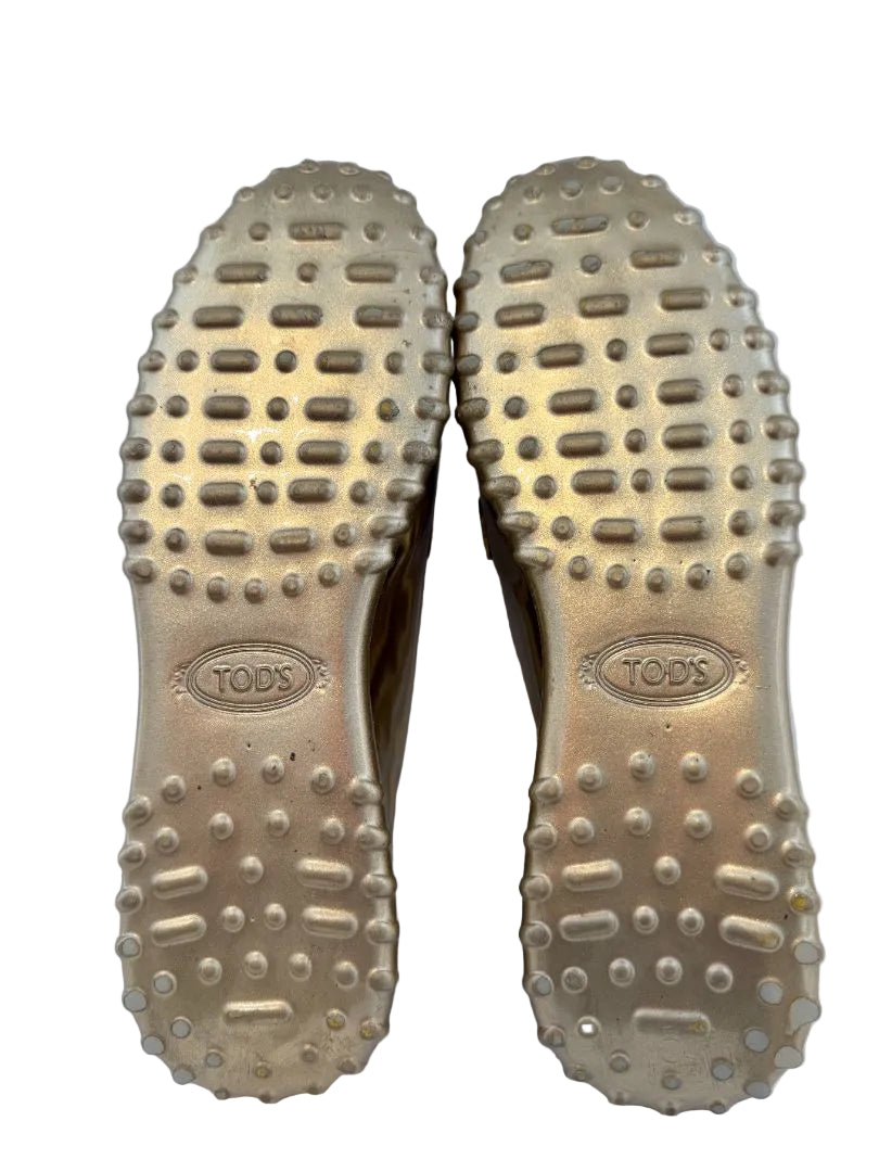 Tod’s Gold Metallic Loafers with Double T Buckle