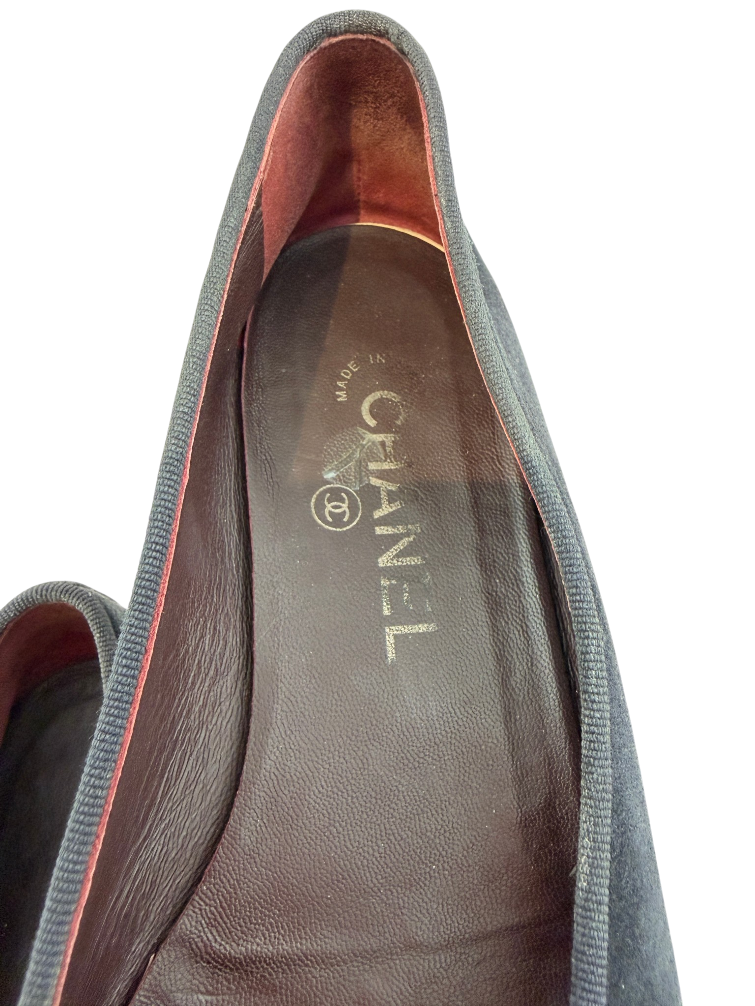 Chanel Marine Suede & Black Patent Leather CC Cap-Toe Ballet Flats