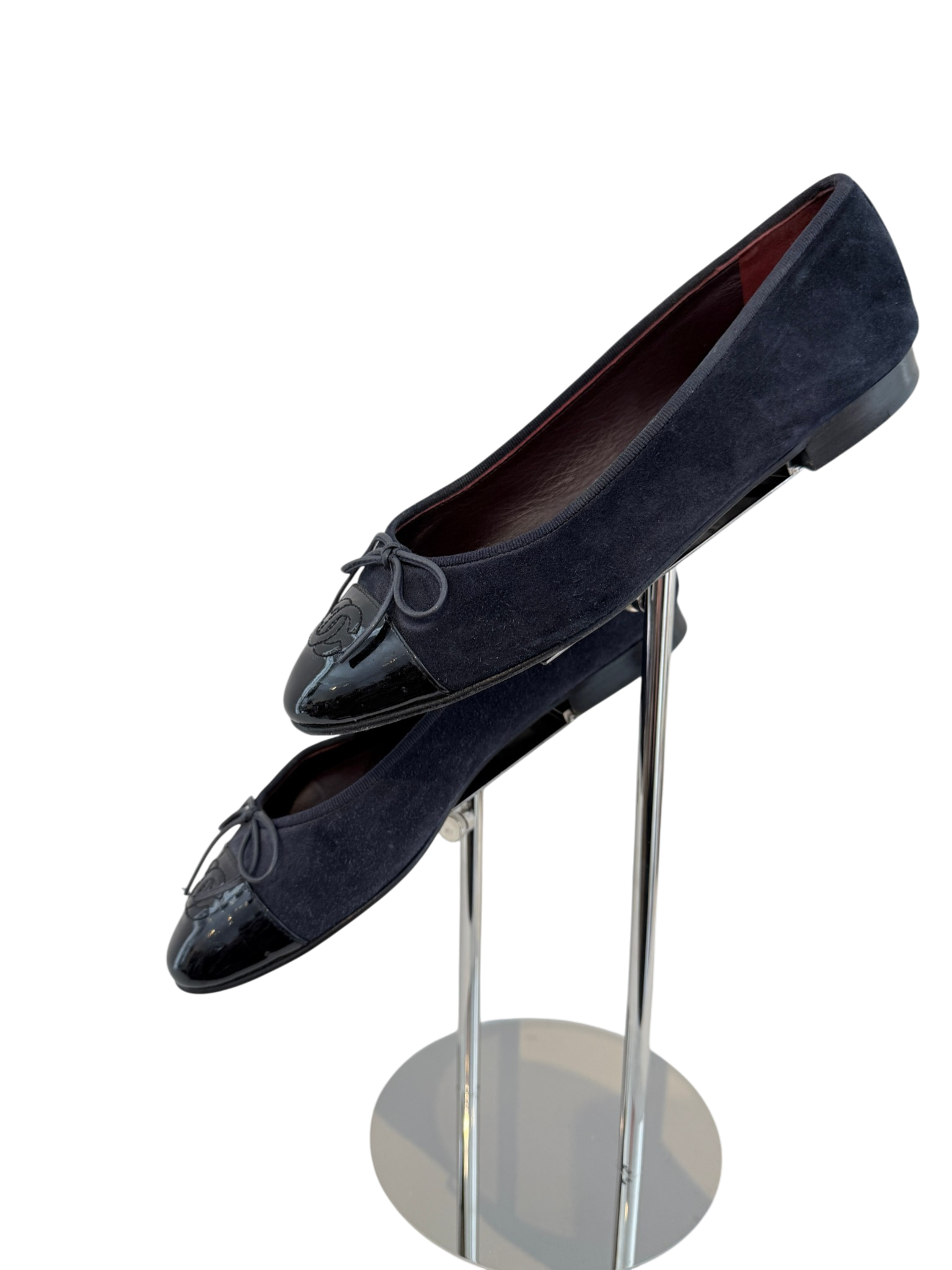 Chanel Marine Suede & Black Patent Leather CC Cap-Toe Ballet Flats