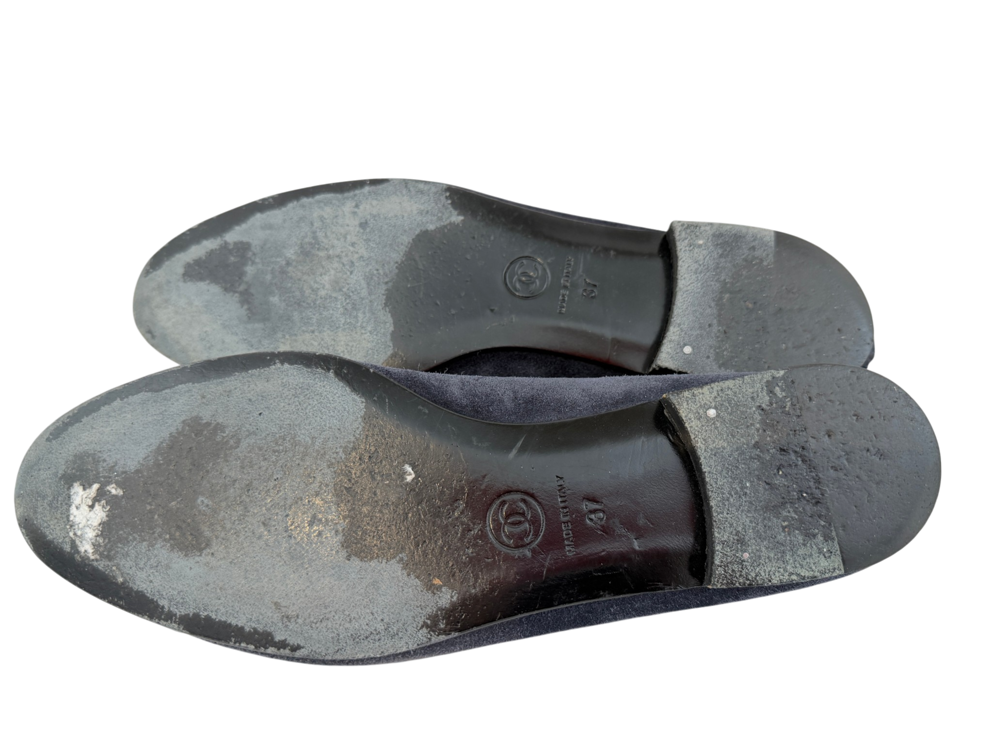 Chanel Marine Suede & Black Patent Leather CC Cap-Toe Ballet Flats