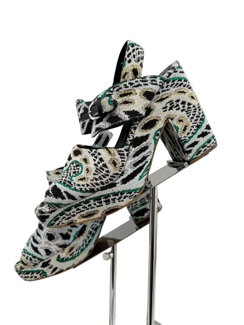 Rachel Comey Open-Toe Strappy Platform Heels in Cheetah Lamé