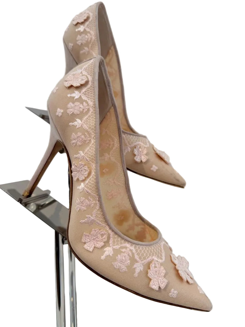 Christian Dior Lace & Suede “Lingerie” Blush Stiletto Heels