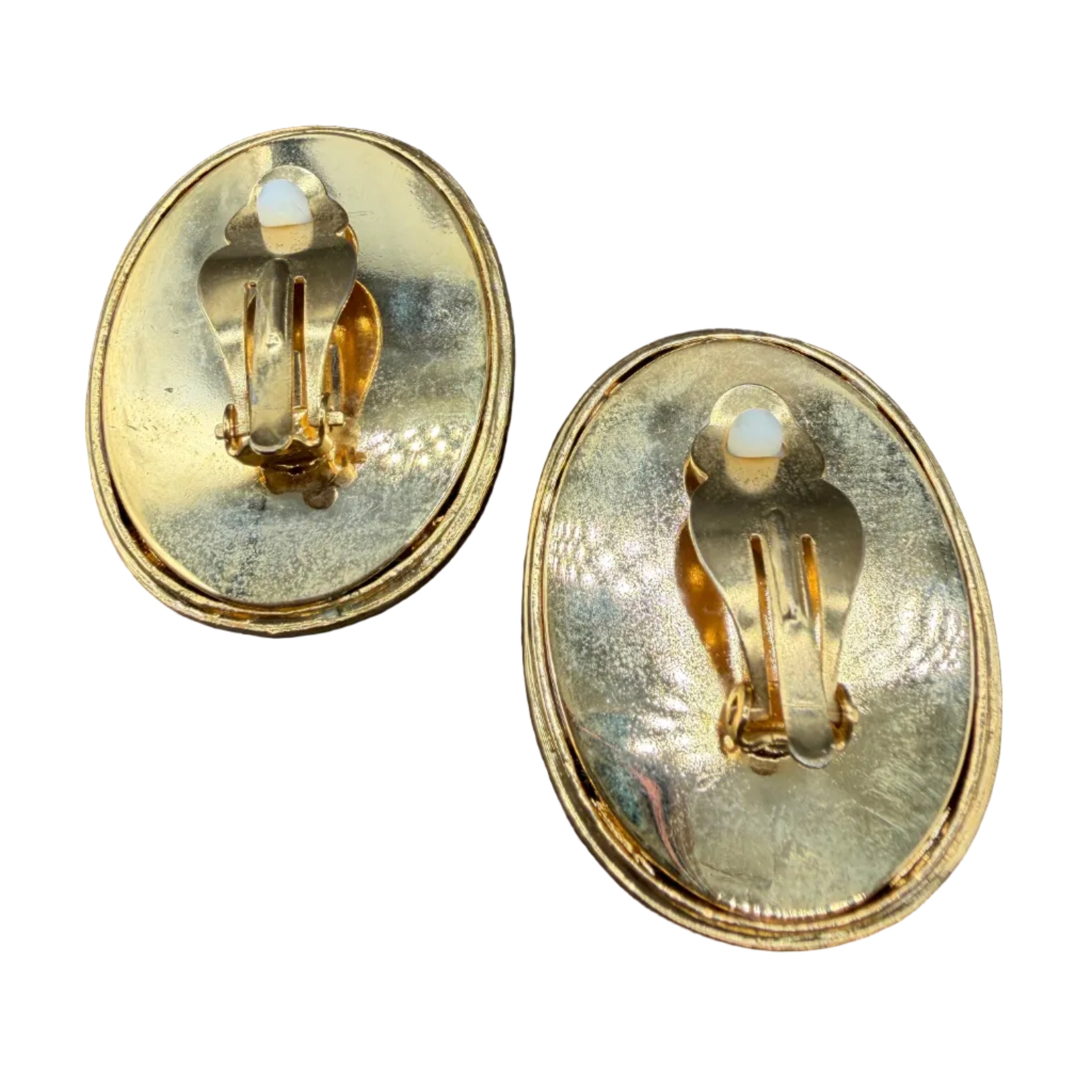 1980s Gold-Tone Statement Oval Clip Earrings with Multi-Shaped Clear Rhinestones