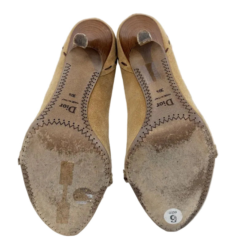 Christian Dior Brown Suede Open-Toe Wingtip Heels