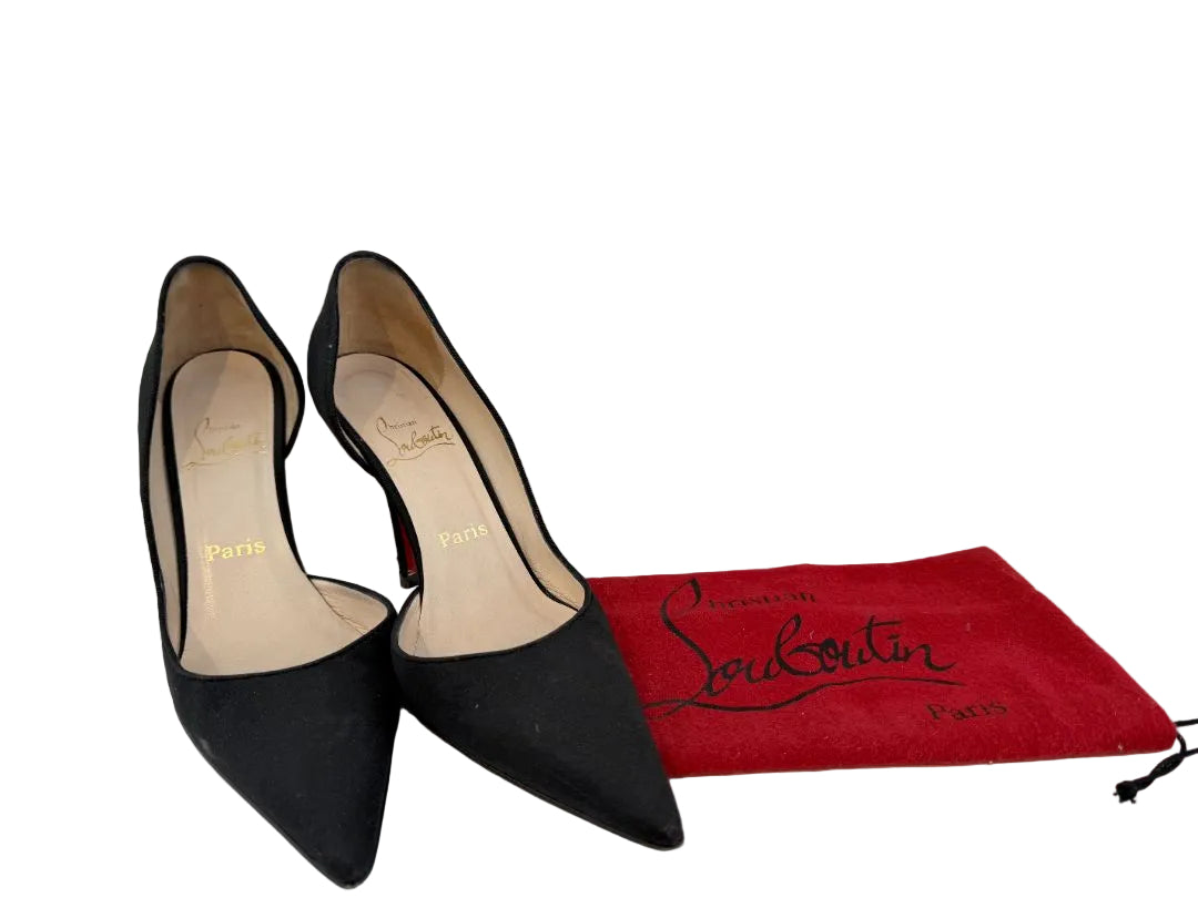 Christian Louboutin “Décolleté 554 100” Black Satin Stilettos