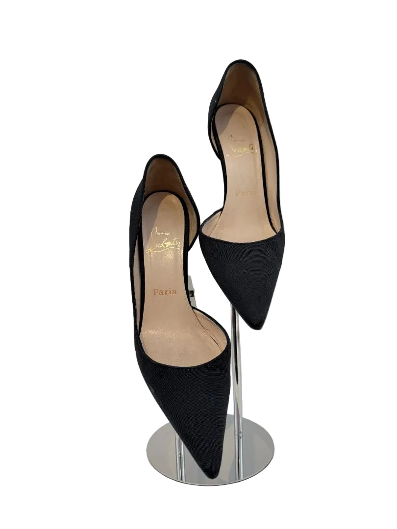 Christian Louboutin “Décolleté 554 100” Black Satin Stilettos