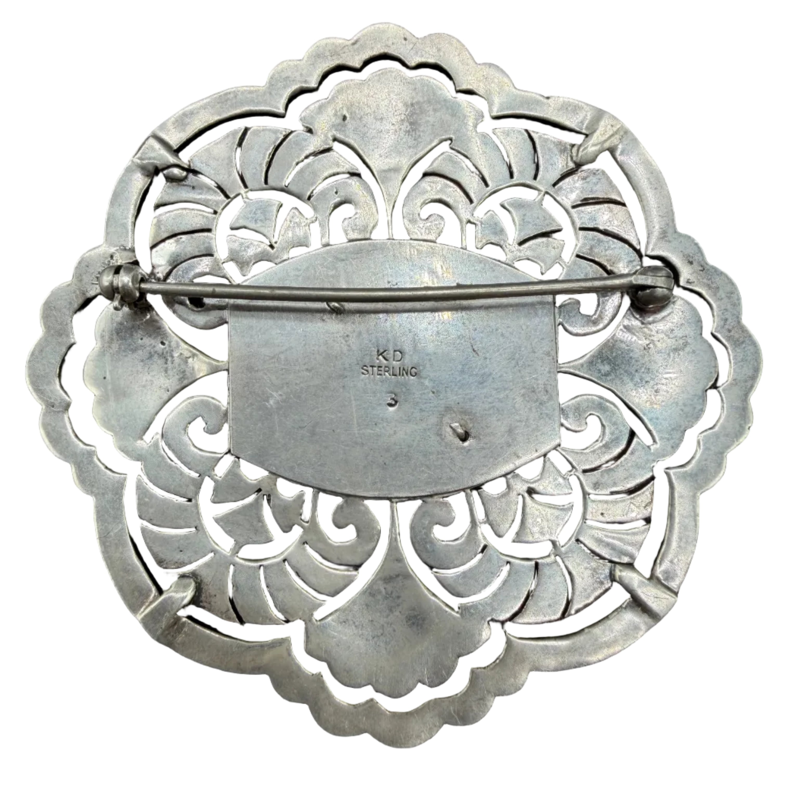 1940s Kimler & Daniel Co. Sterling Silver Art Deco Revival Brooch with Marcasite & Onyx