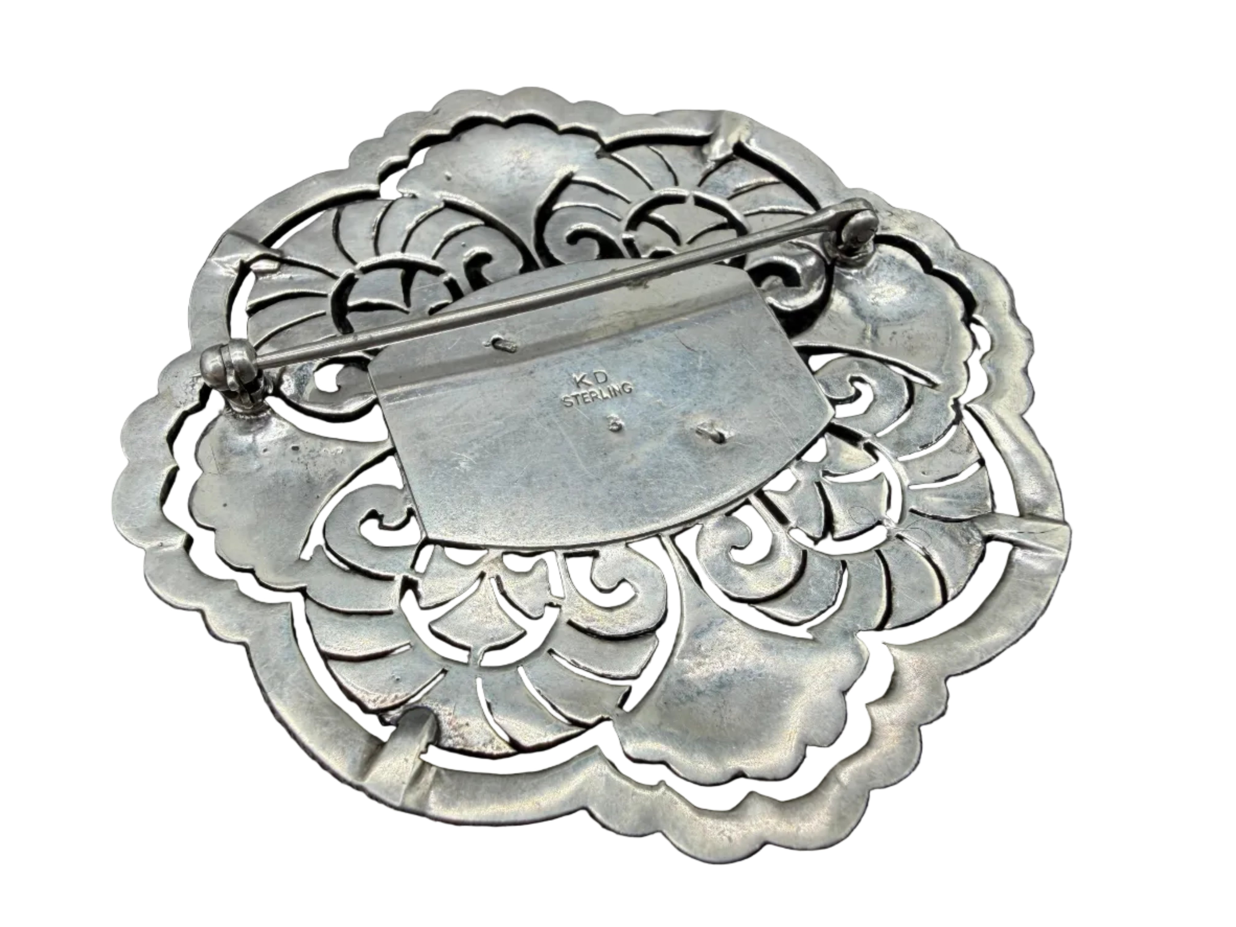1940s Kimler & Daniel Co. Sterling Silver Art Deco Revival Brooch with Marcasite & Onyx