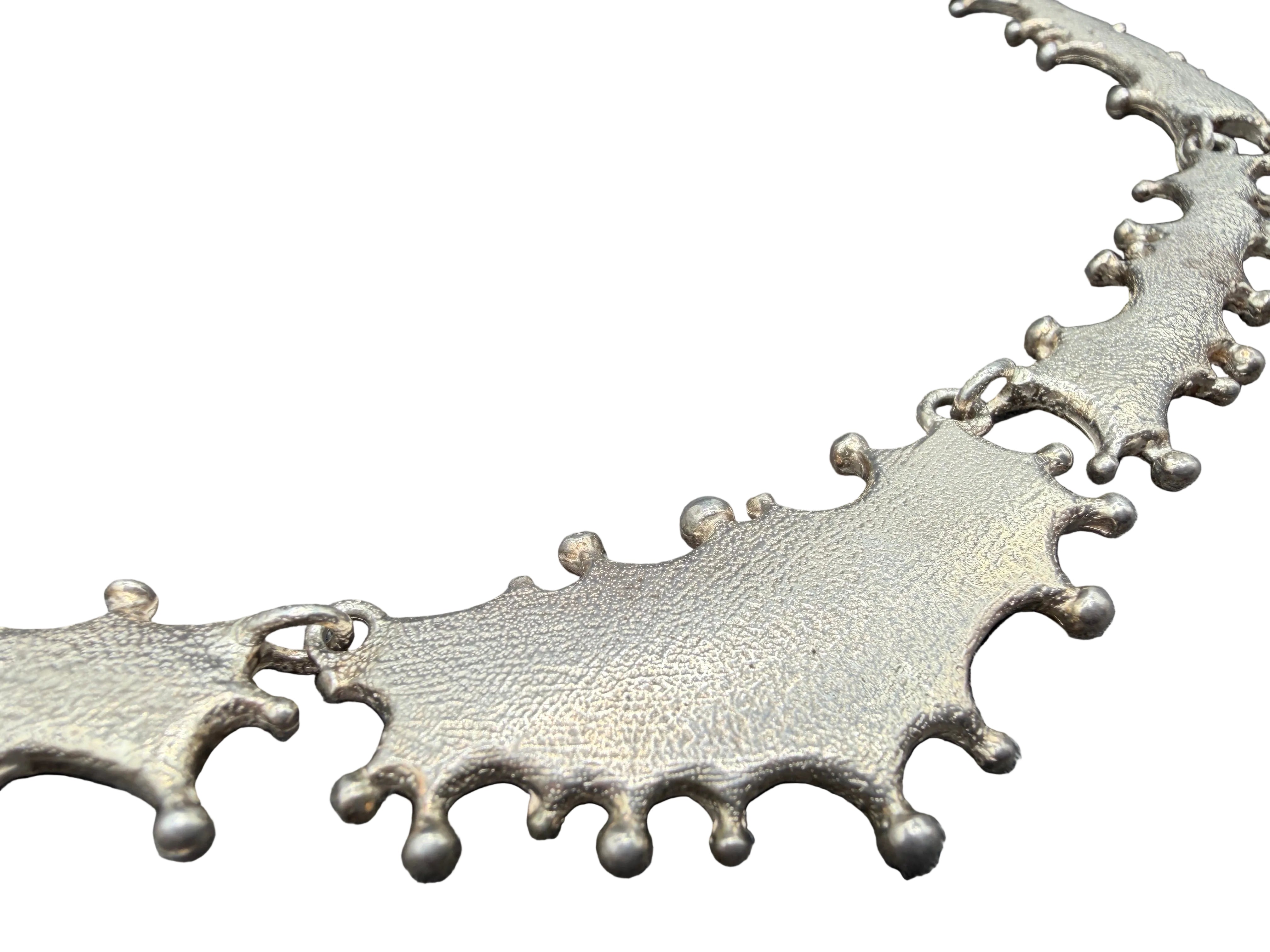 1960s Israeli Brutalist Sterling Silver &amp; Blue-Green Enamel Necklace