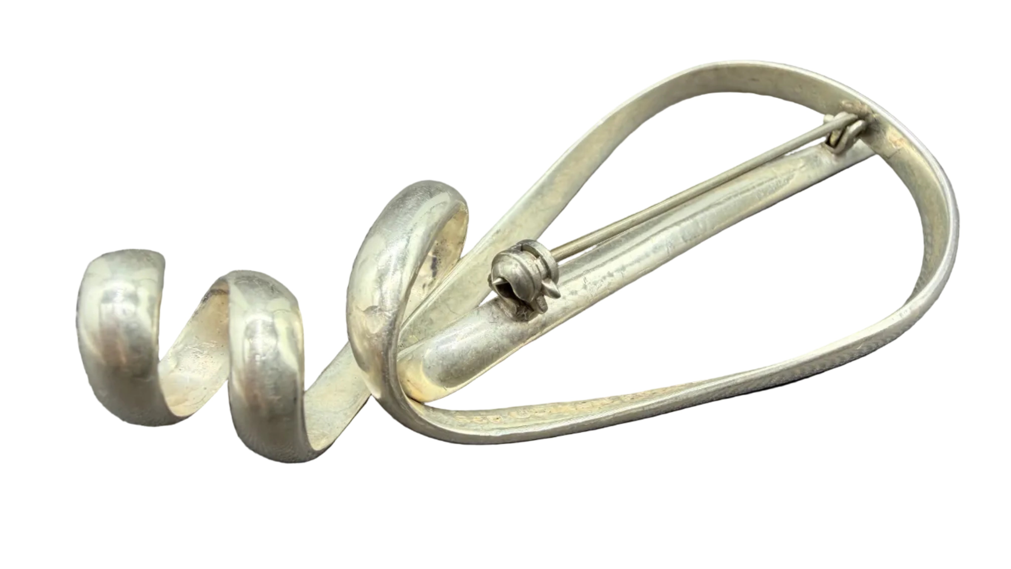 1970s Taxco Mexican Sterling Silver Modernist Loopy Loop Brooch