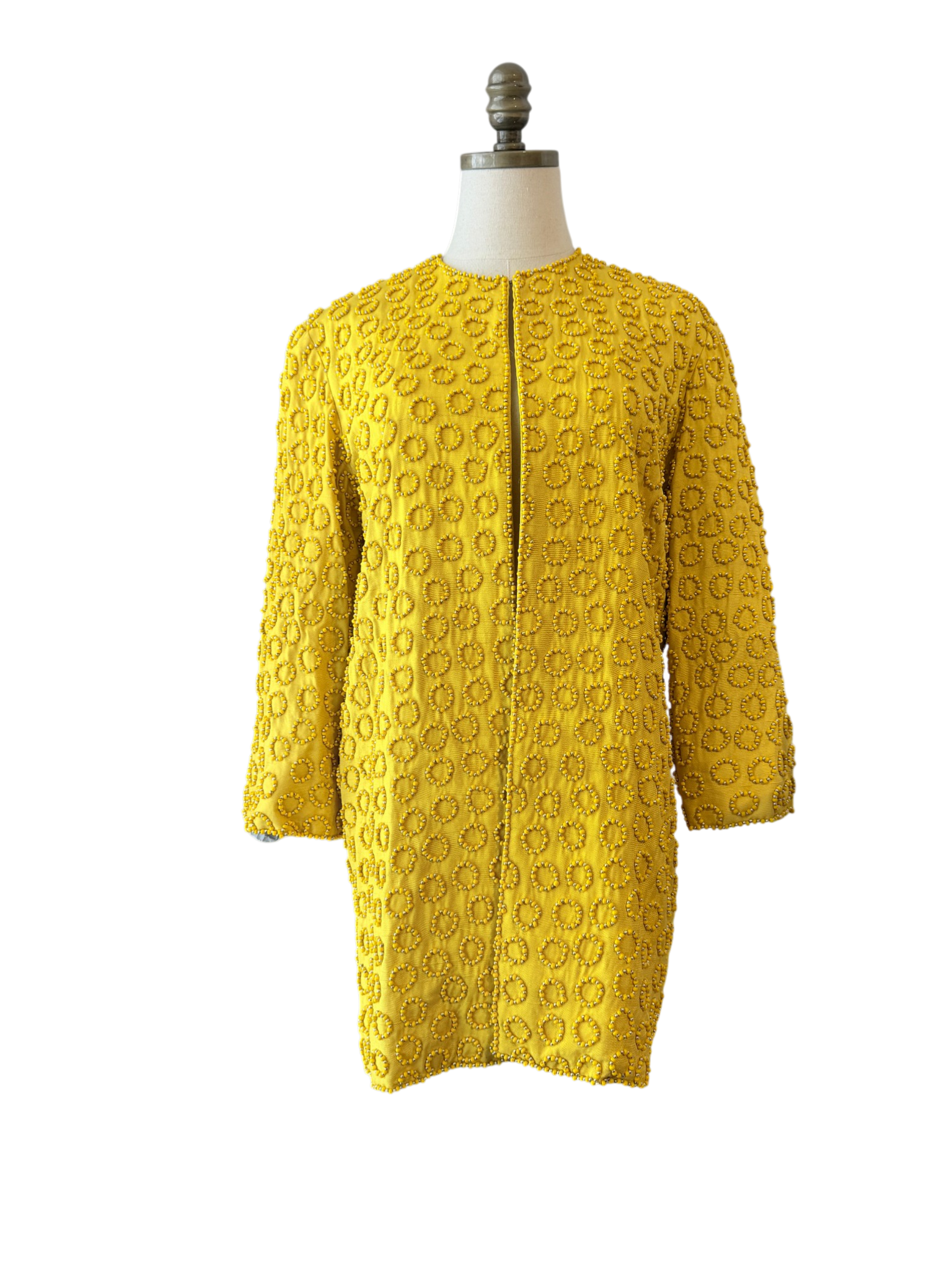 Black Tie Yellow Silk Beaded Blazer with 3/4 Sleeves