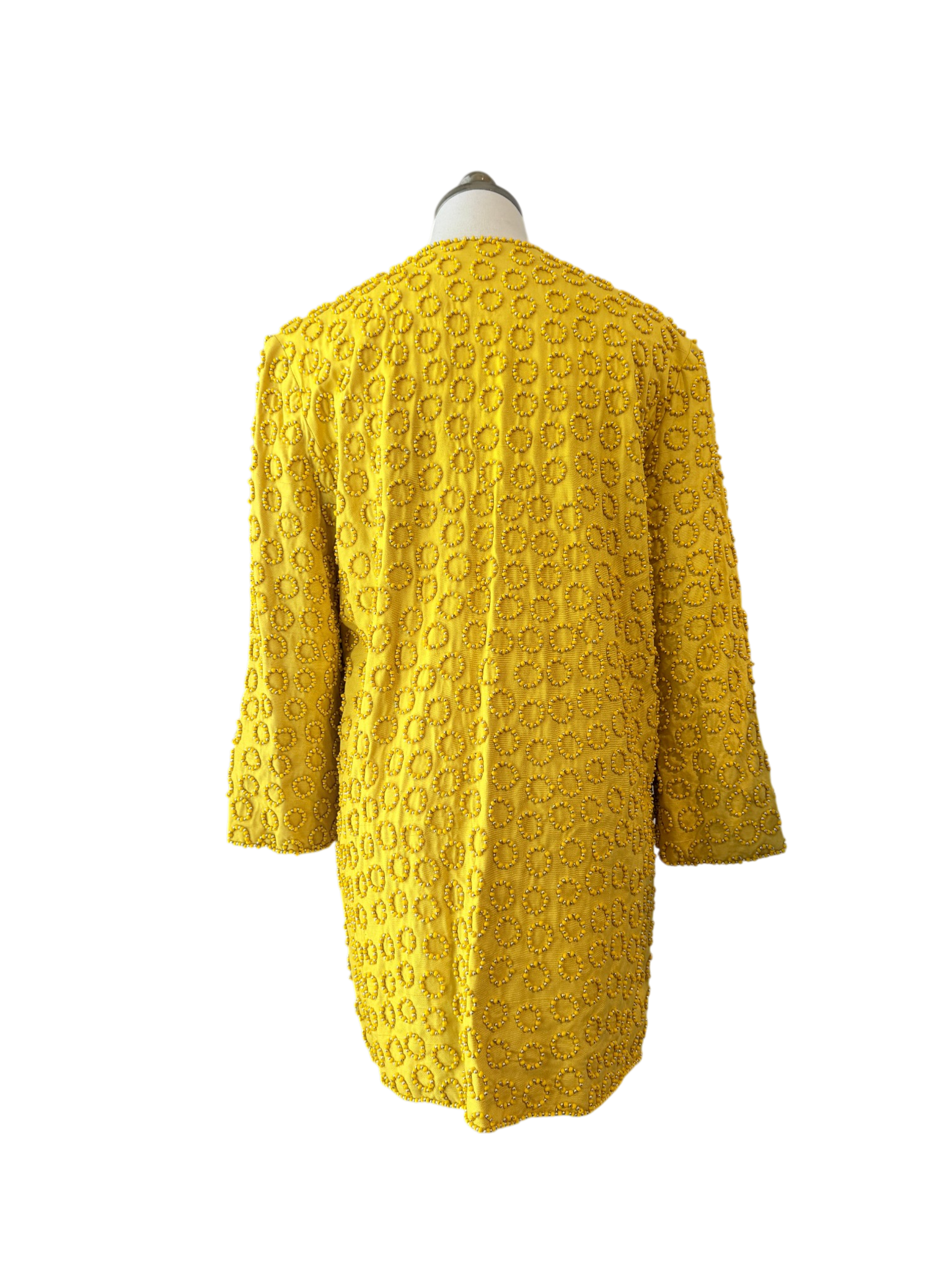 Black Tie Yellow Silk Beaded Blazer with 3/4 Sleeves