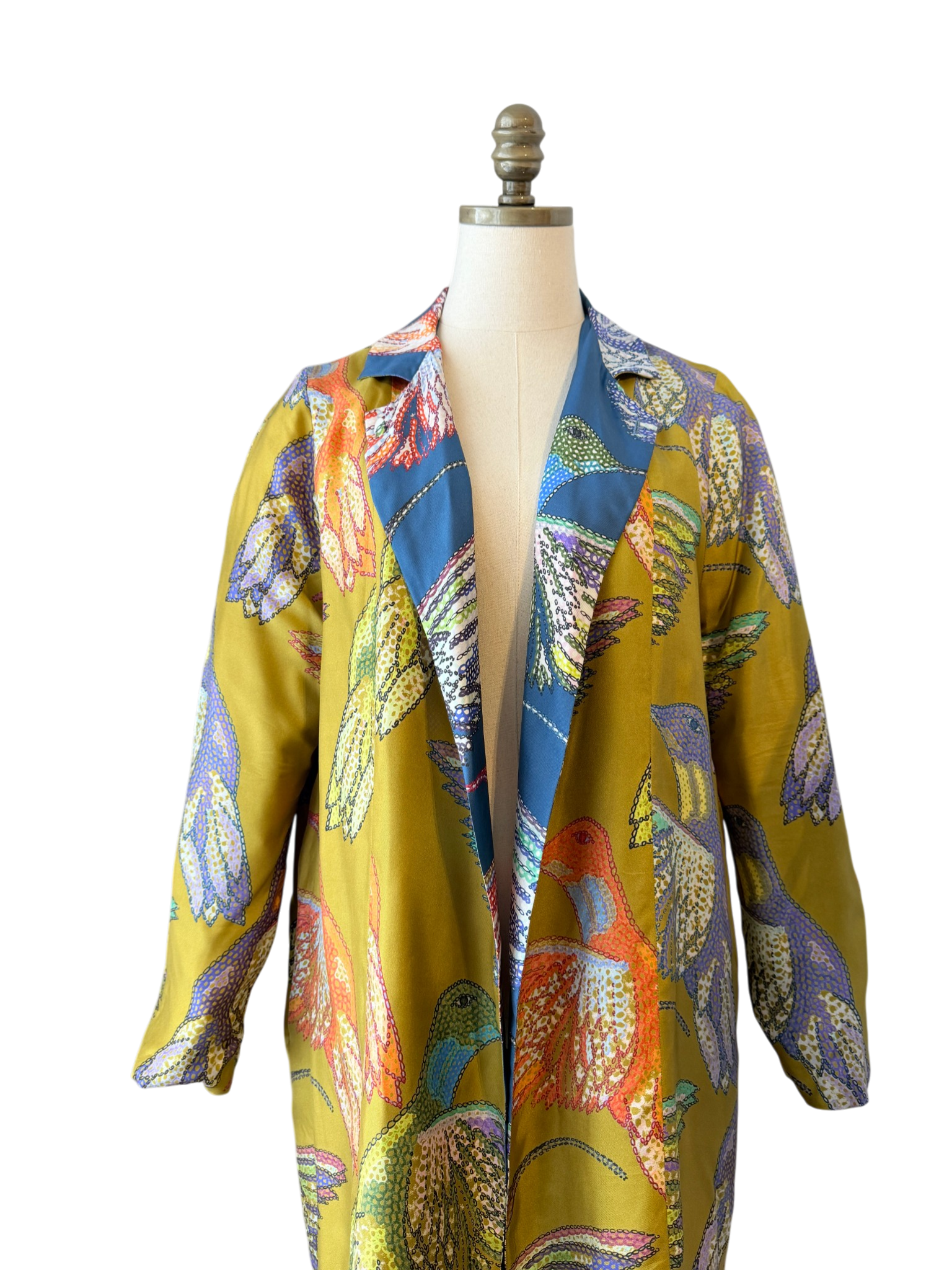 Silk Reversible Hummingbird Print Open Tunic