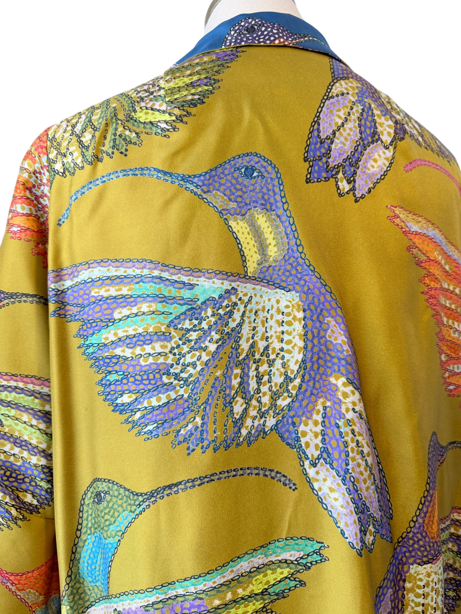 Silk Reversible Hummingbird Print Open Tunic