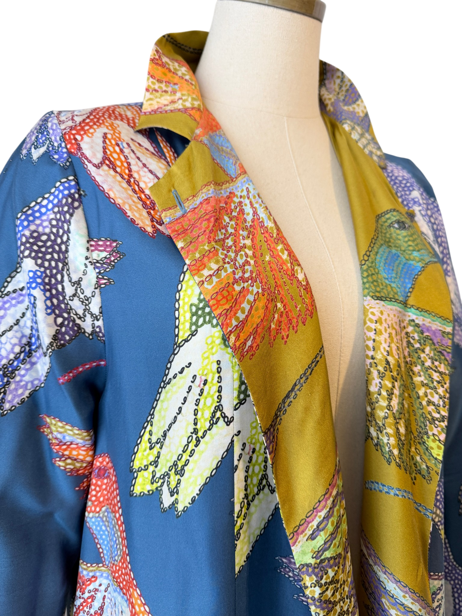 Silk Reversible Hummingbird Print Open Tunic