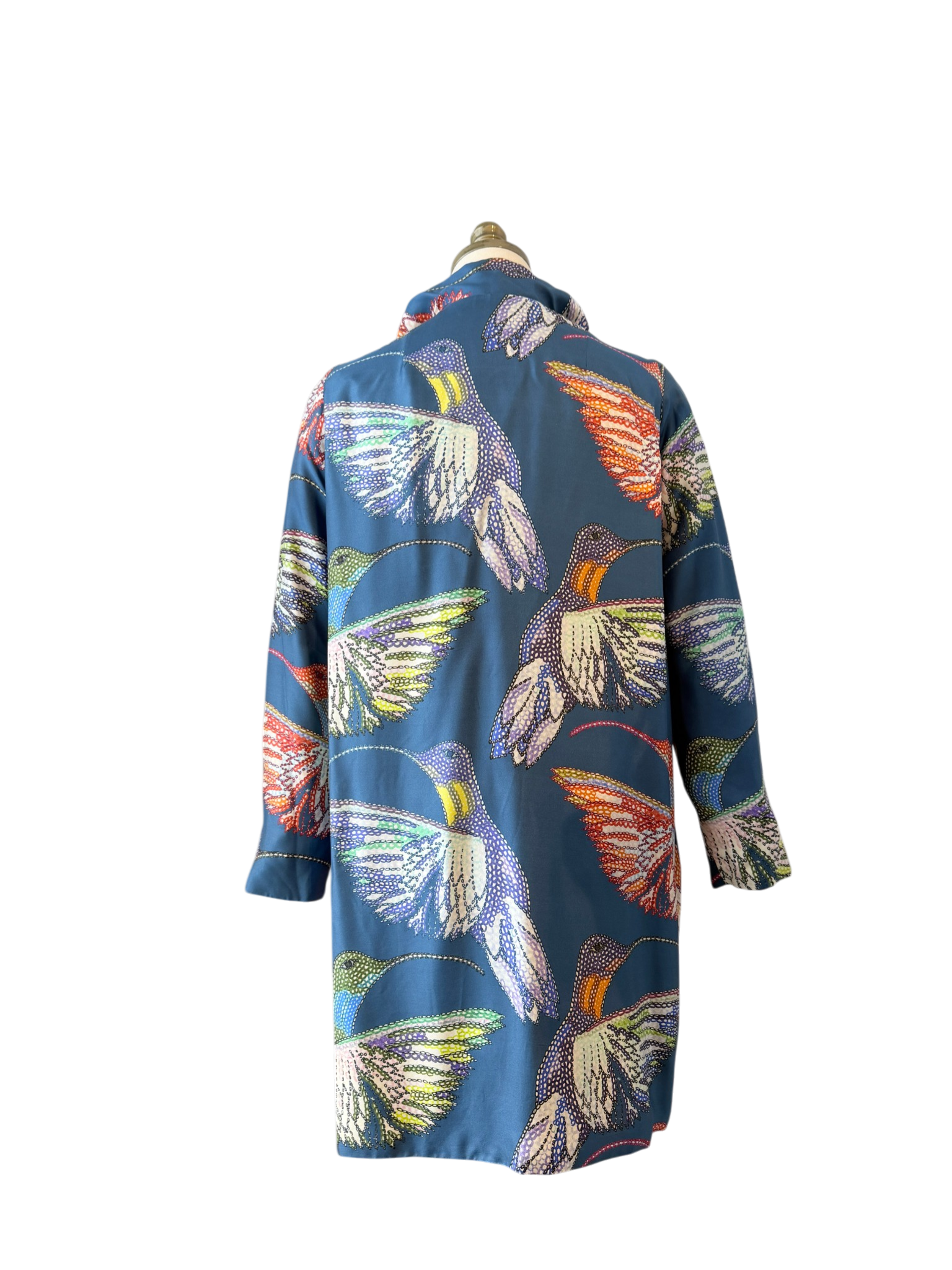 Silk Reversible Hummingbird Print Open Tunic
