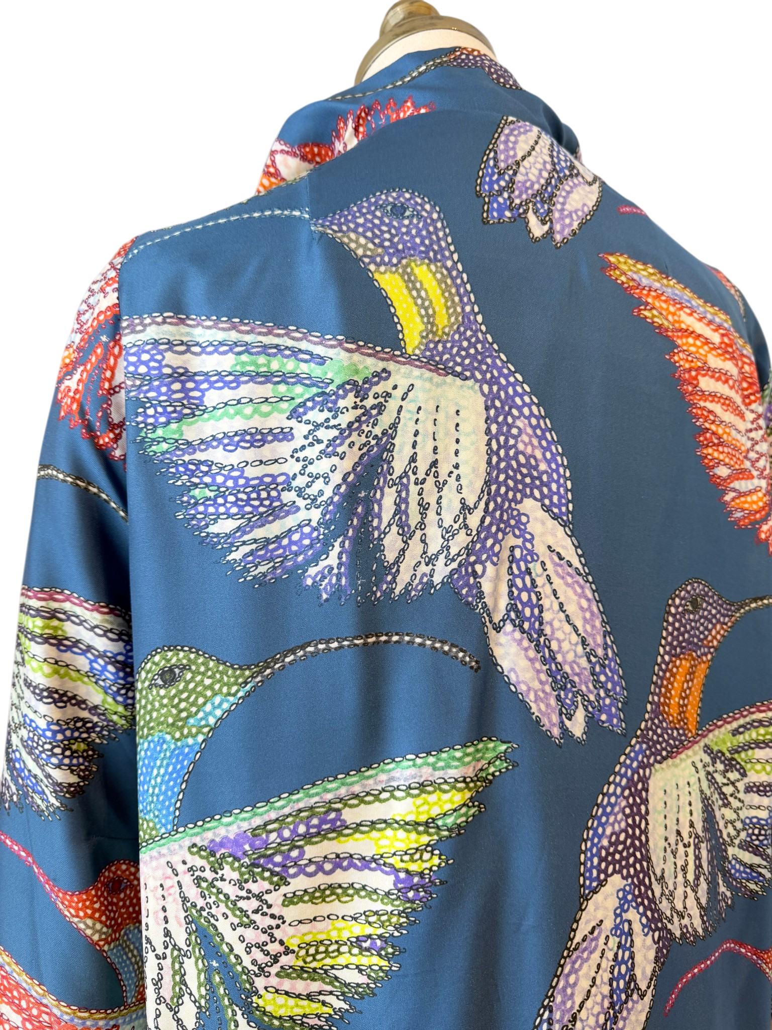 Silk Reversible Hummingbird Print Open Tunic