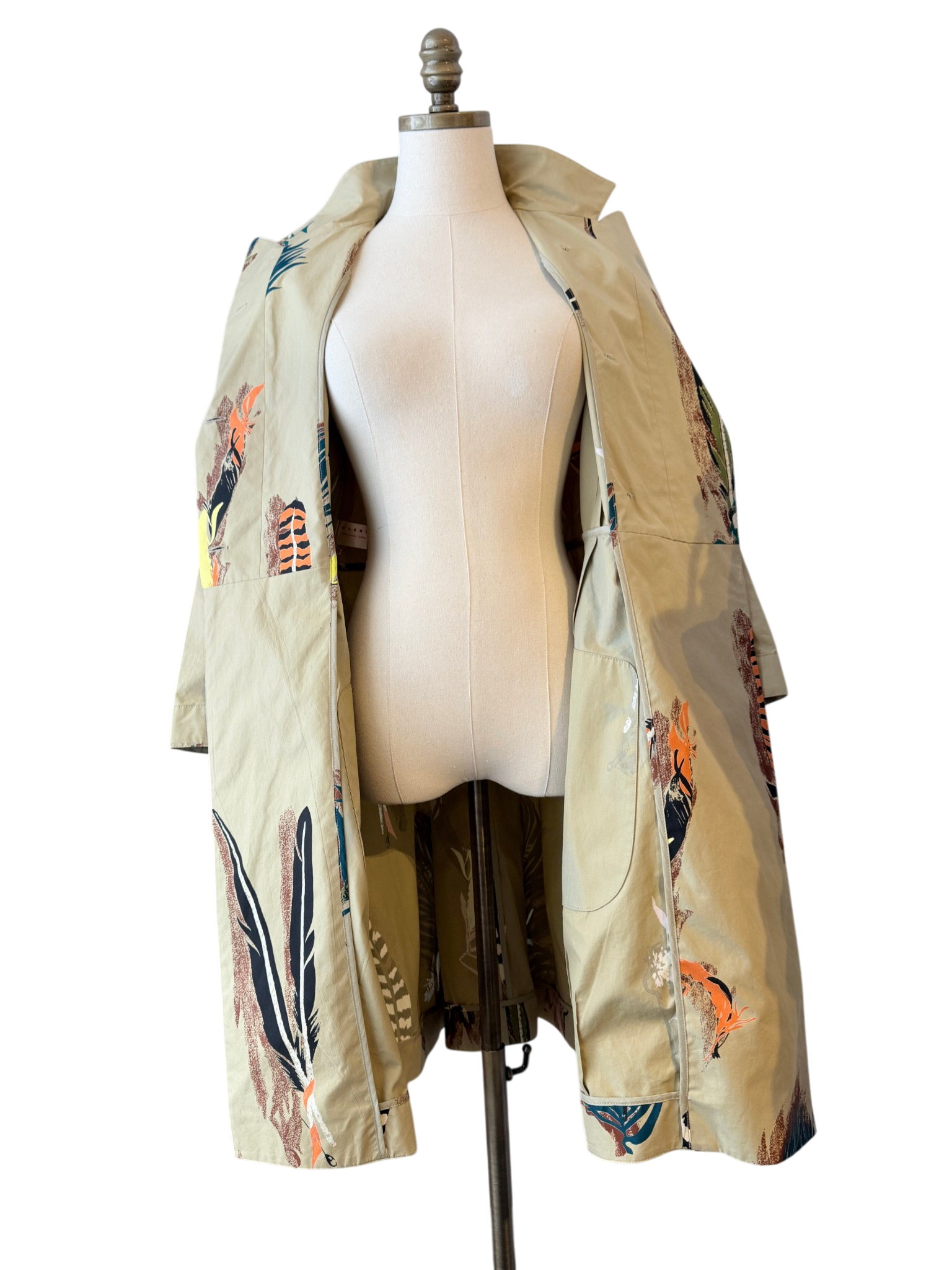 Marni Feather & Floral Print Trench Coat