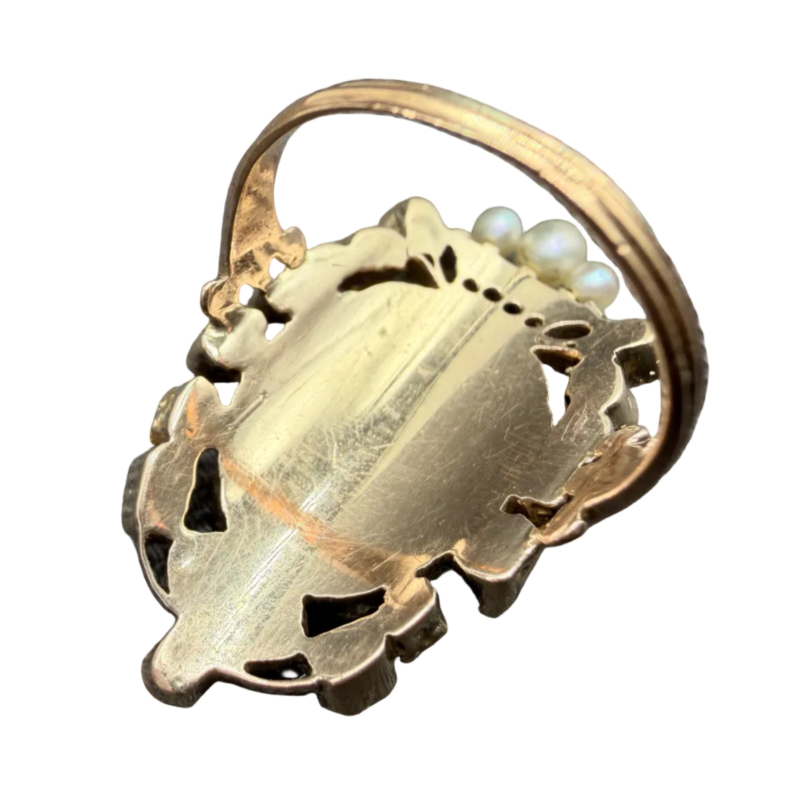 19th Century 18K Gold Louis XVI Revival “Marie Antoinette” Portrait Ring with Rubies, Sapphires, Tourmaline & Seed Pearls