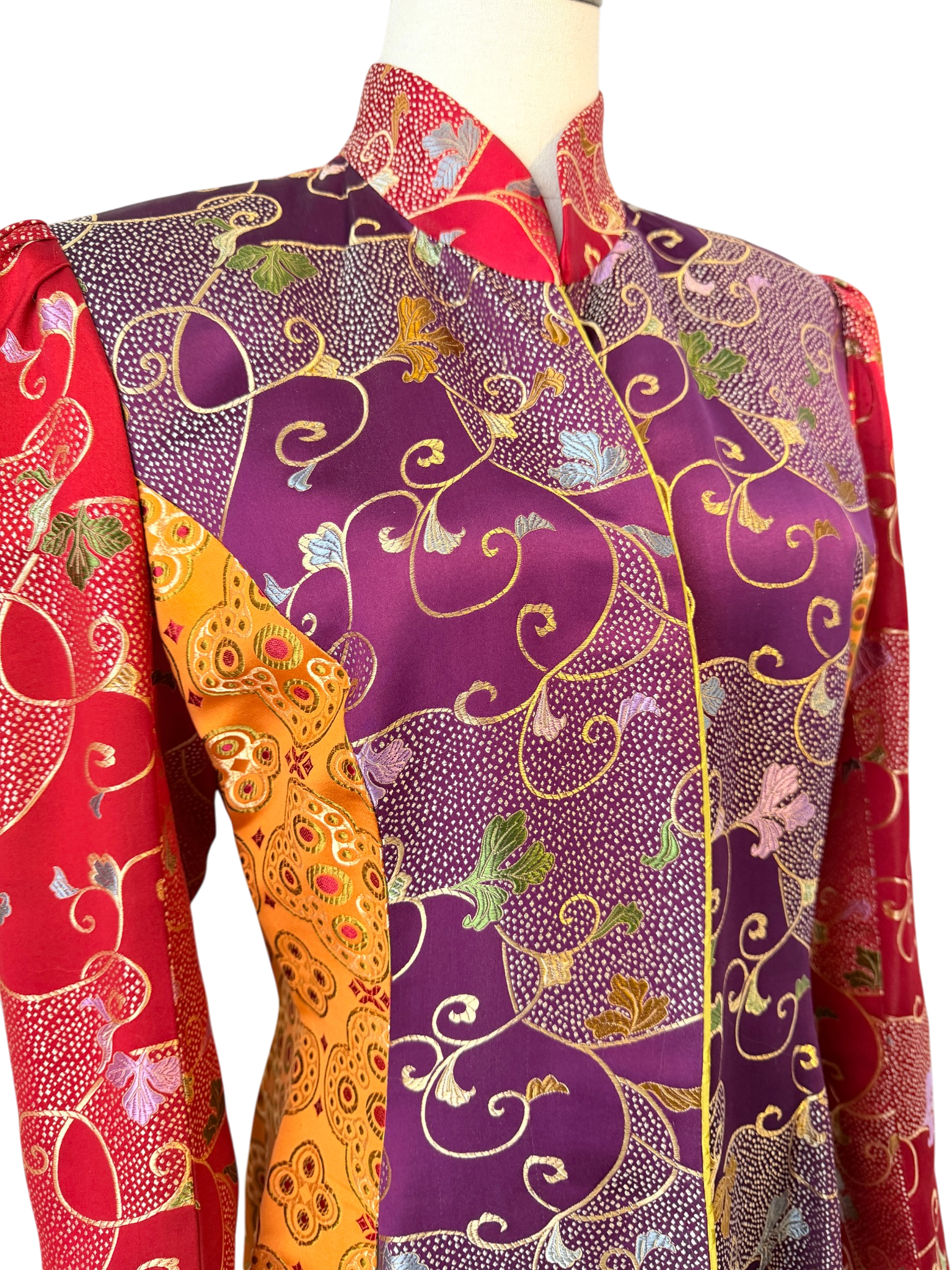 Asian Silk Panel Floor-Length Duster with Multiple High Slits