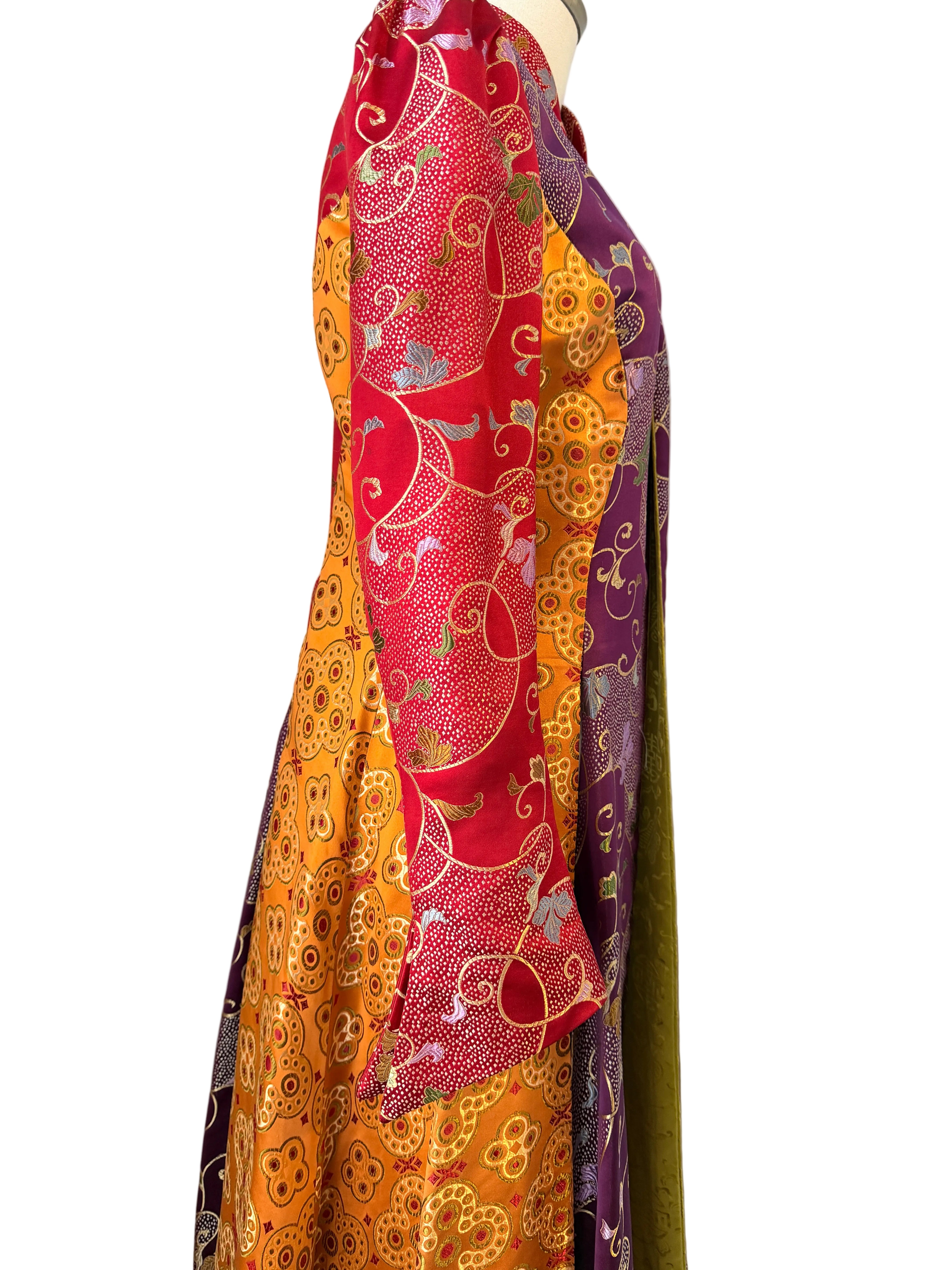Asian Silk Panel Floor-Length Duster with Multiple High Slits