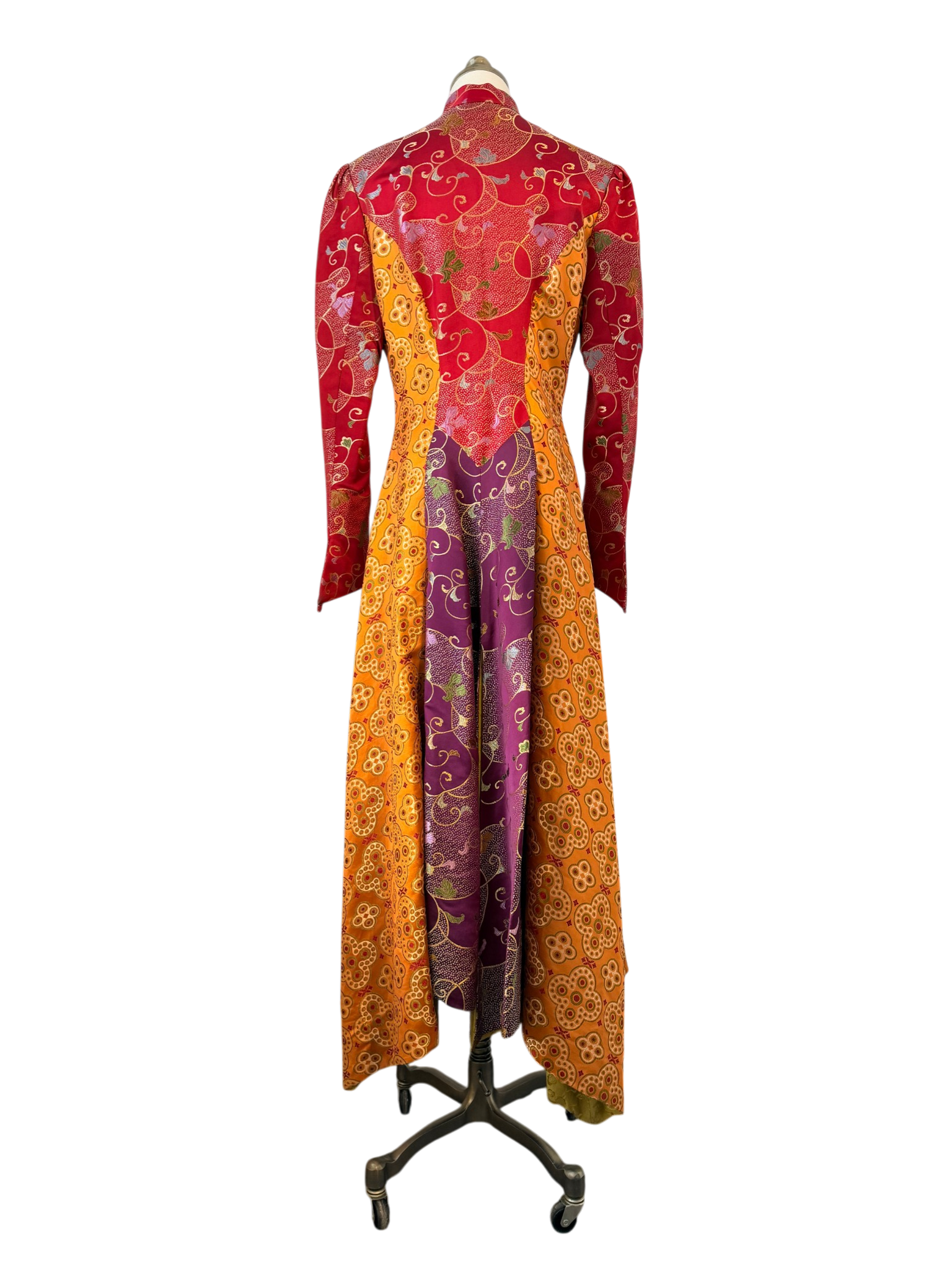 Asian Silk Panel Floor-Length Duster with Multiple High Slits