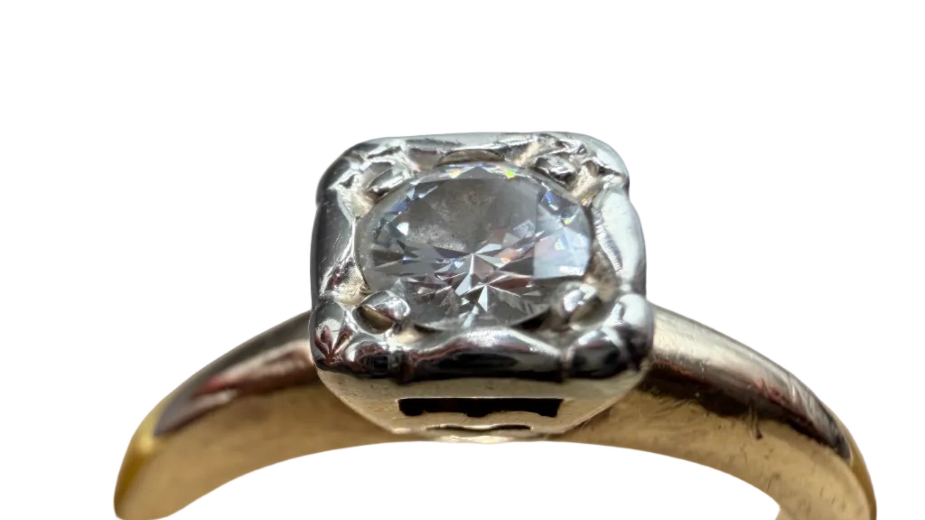 1940s 14K Gold Solitaire Diamond Engagement Ring & Matching Wedding Band Set