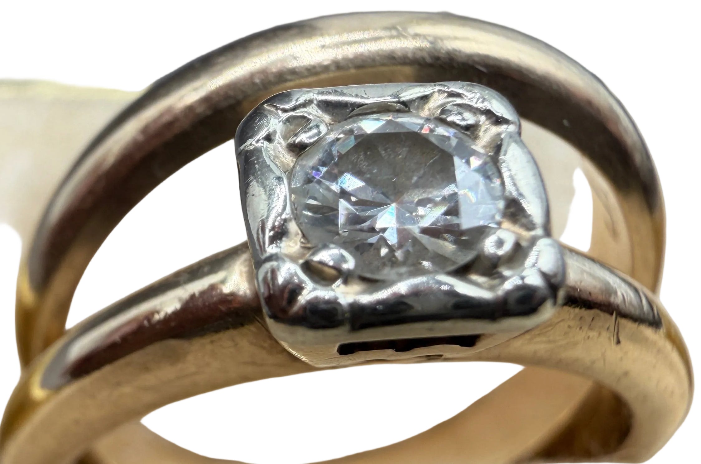 1940s 14K Gold Solitaire Diamond Engagement Ring & Matching Wedding Band Set