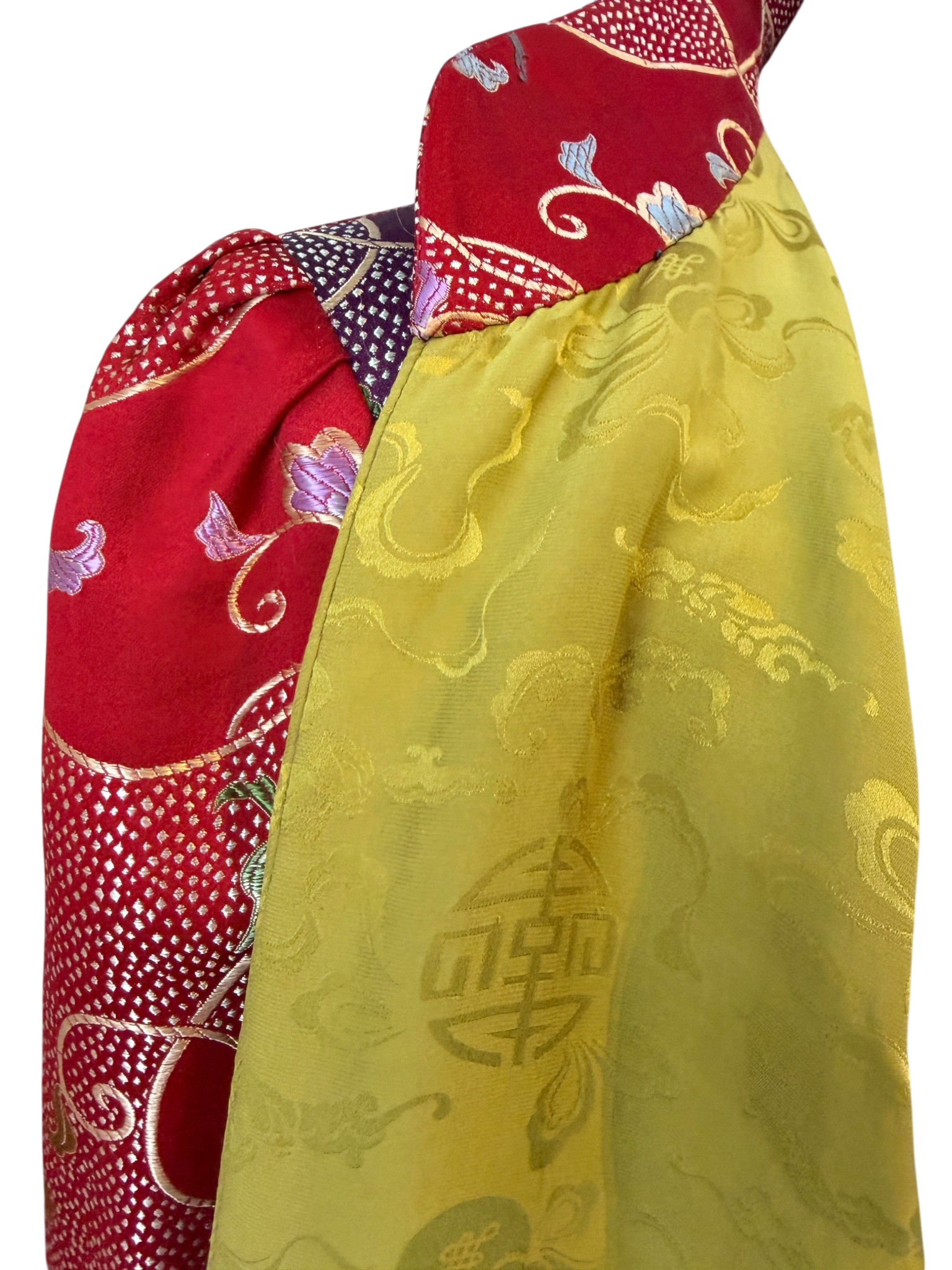 Asian Silk Panel Floor-Length Duster with Multiple High Slits