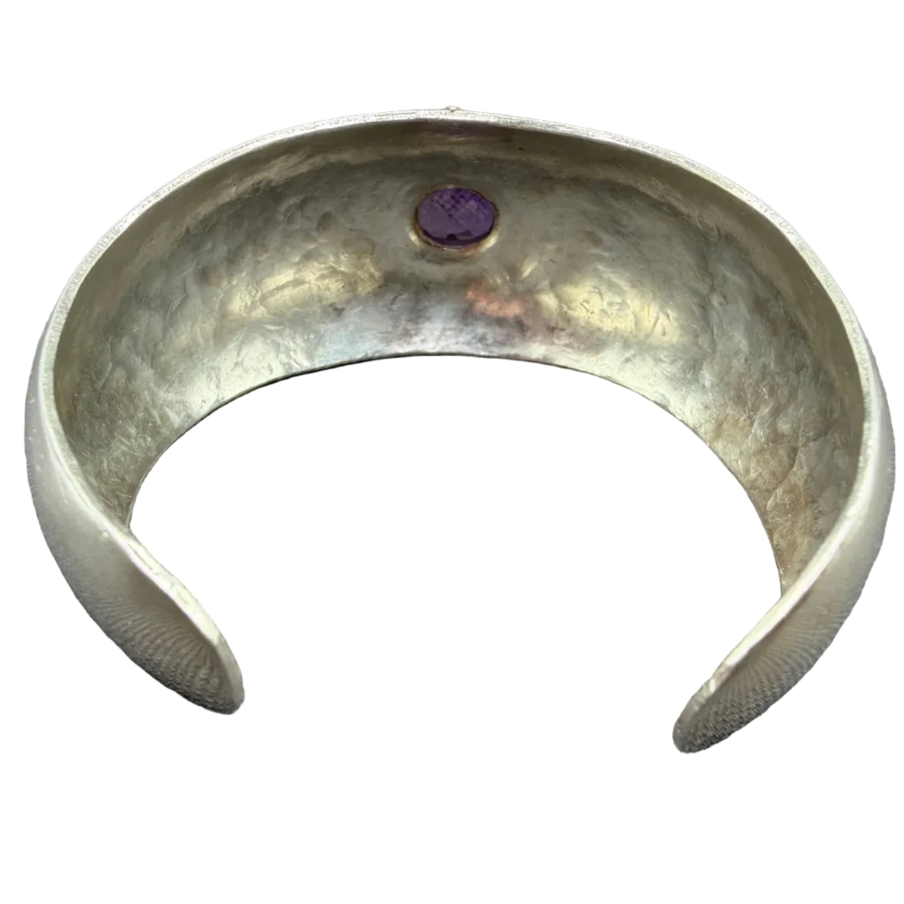 1980s Navajo Sterling Silver & Brass Cuff Bracelet with Faceted Amethyst