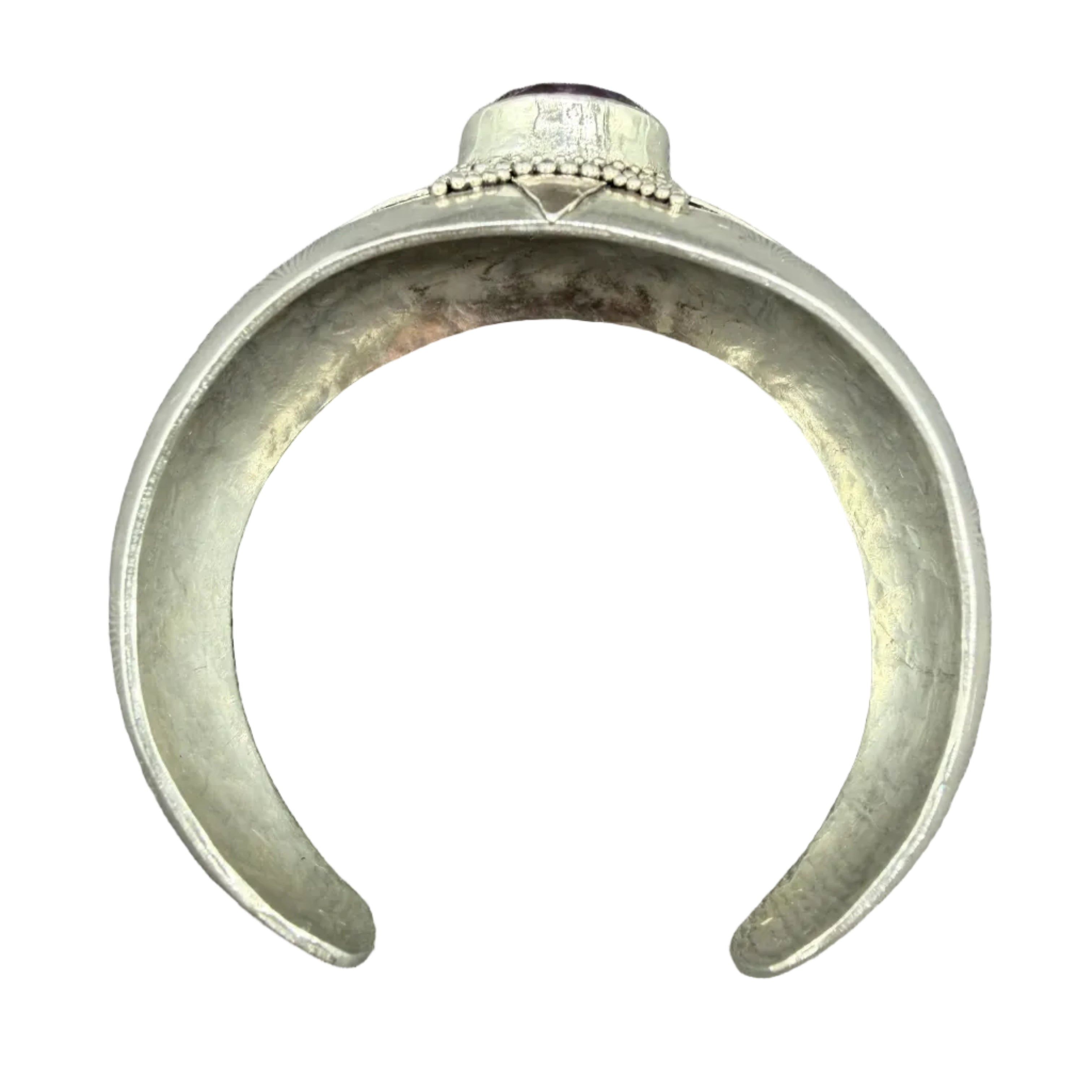 1980s Navajo Sterling Silver & Brass Cuff Bracelet with Faceted Amethyst