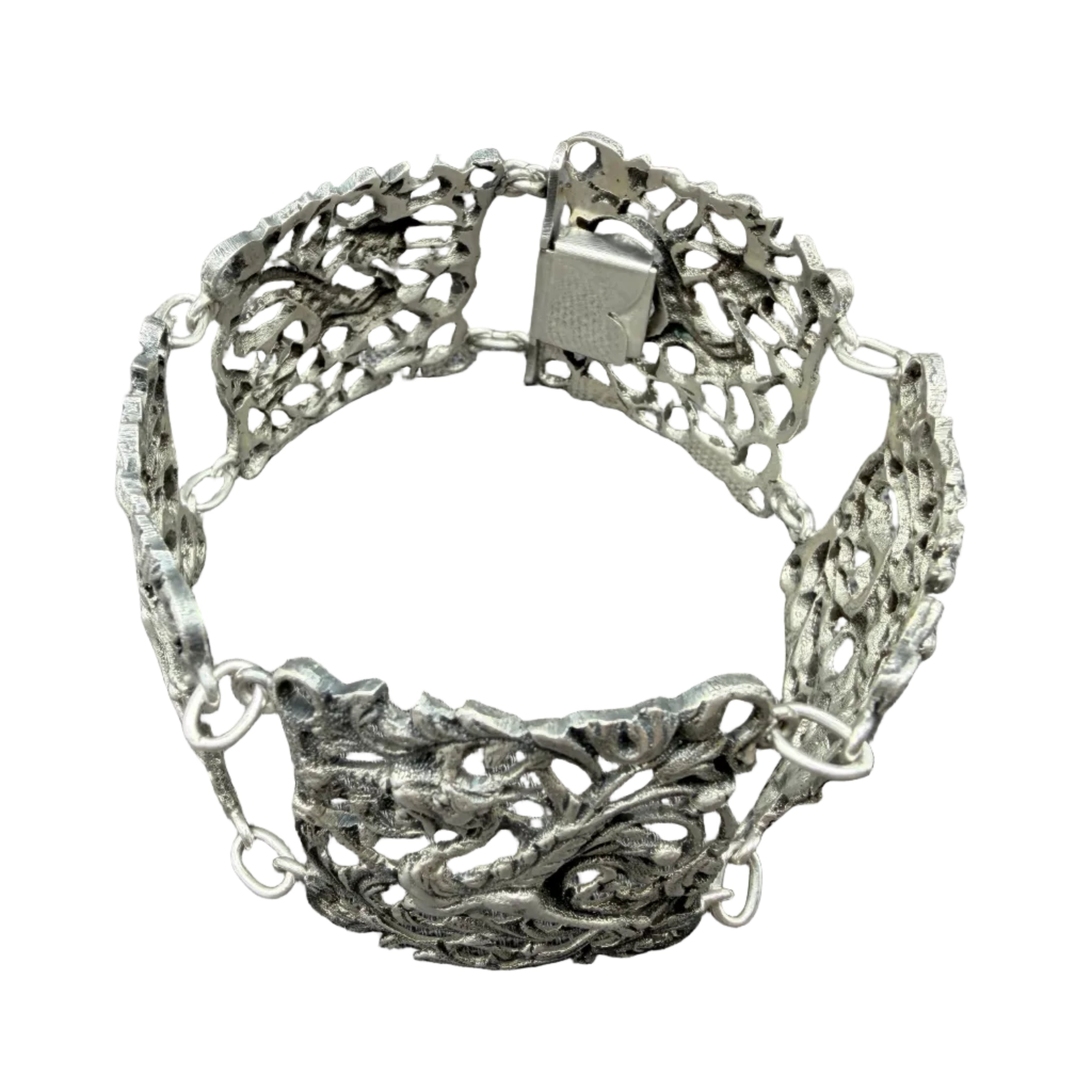 1960s Guglielmo Cini 800 Silver Openwork Panel Link Bracelet with Winged Creatures