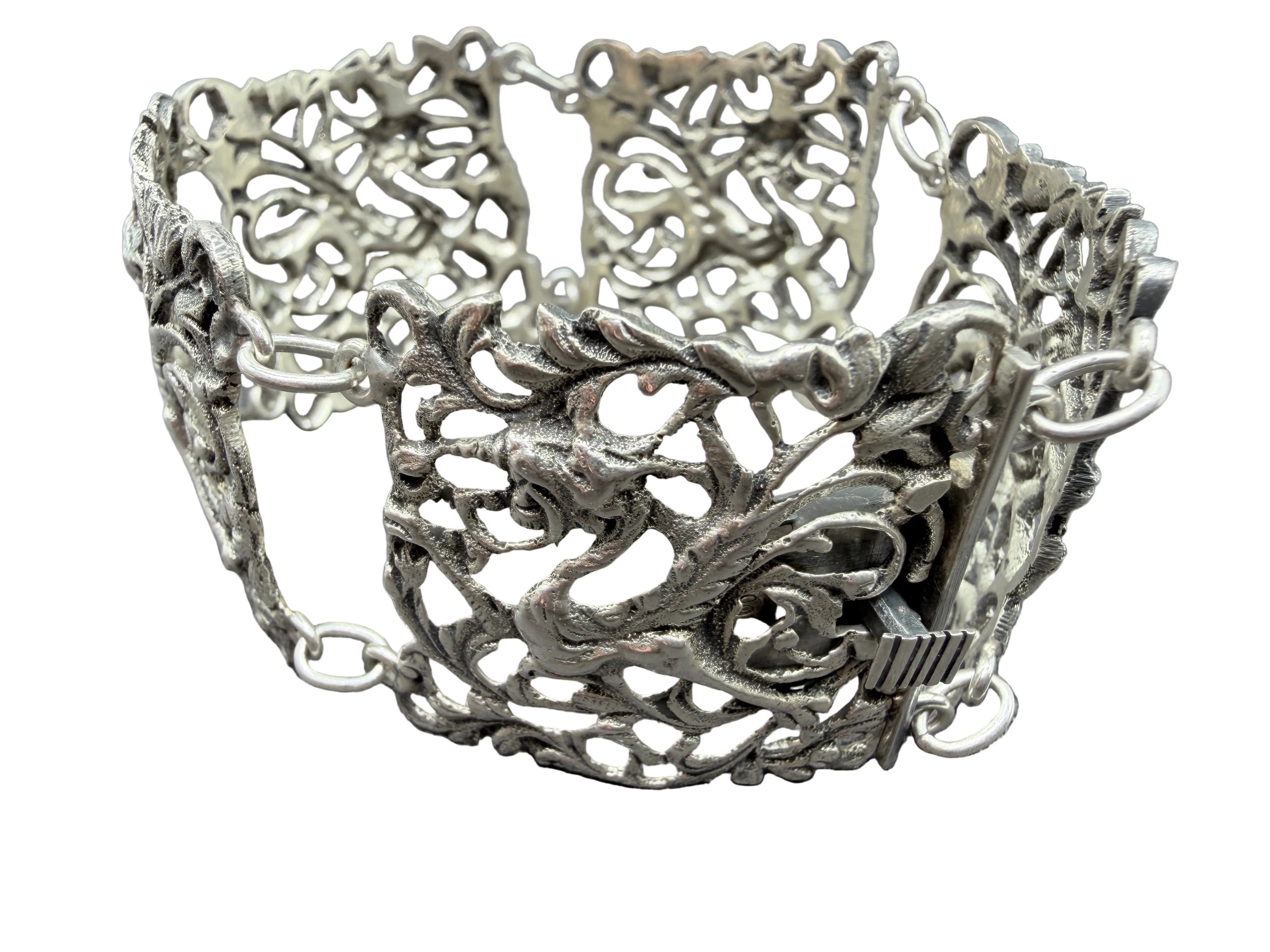 1960s Guglielmo Cini 800 Silver Openwork Panel Link Bracelet with Winged Creatures
