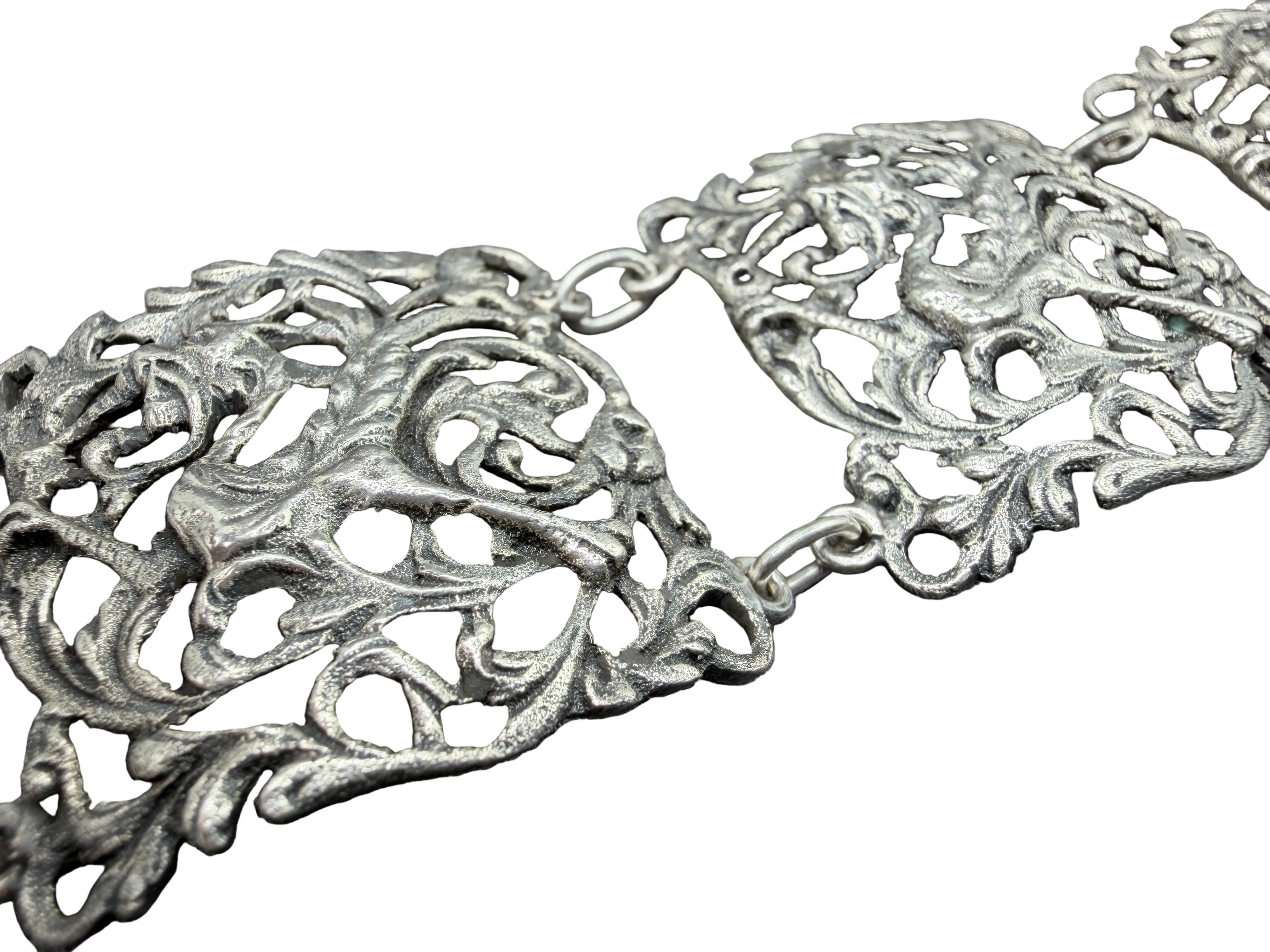 1960s Guglielmo Cini 800 Silver Openwork Panel Link Bracelet with Winged Creatures