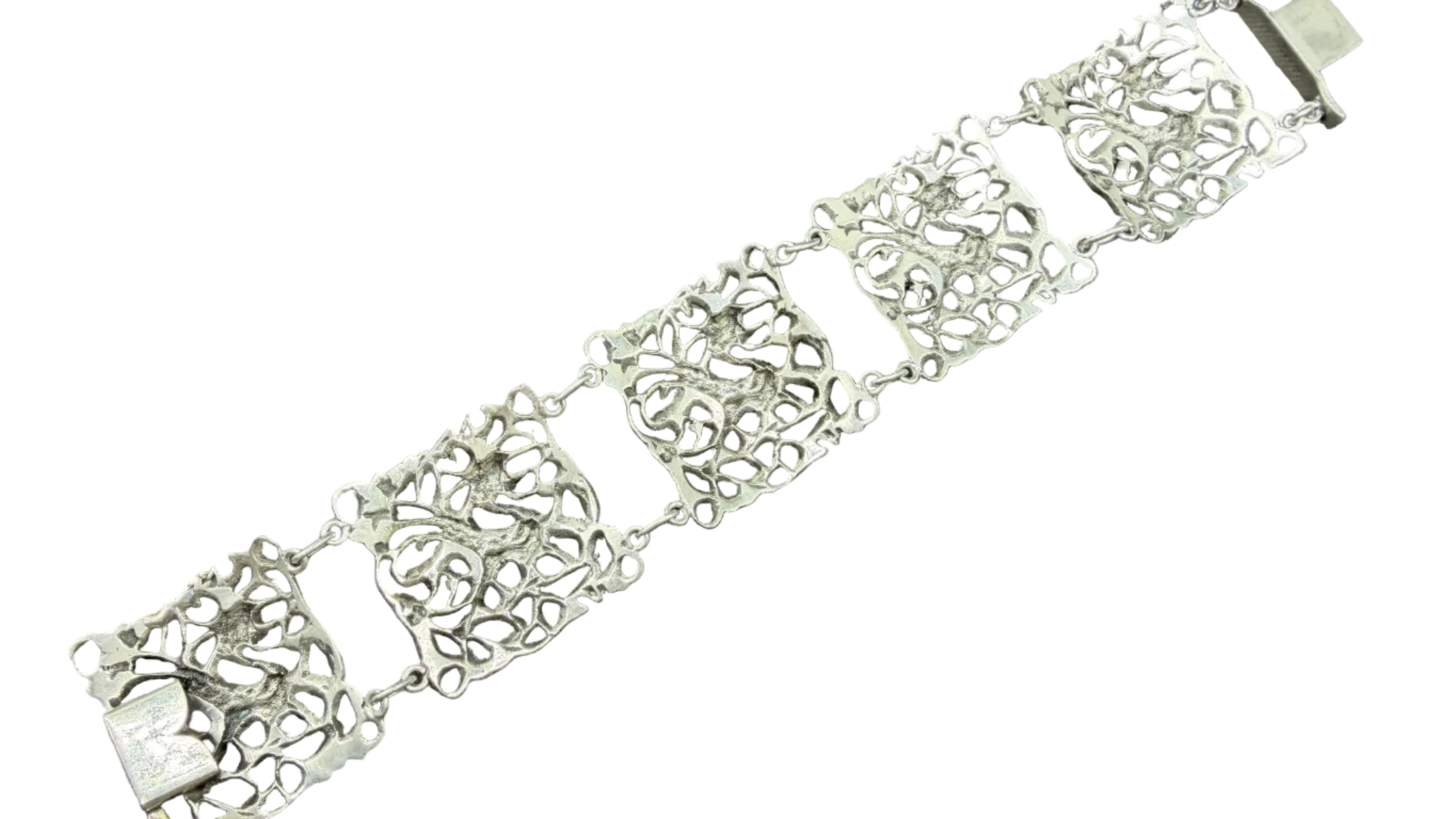 1960s Guglielmo Cini 800 Silver Openwork Panel Link Bracelet with Winged Creatures