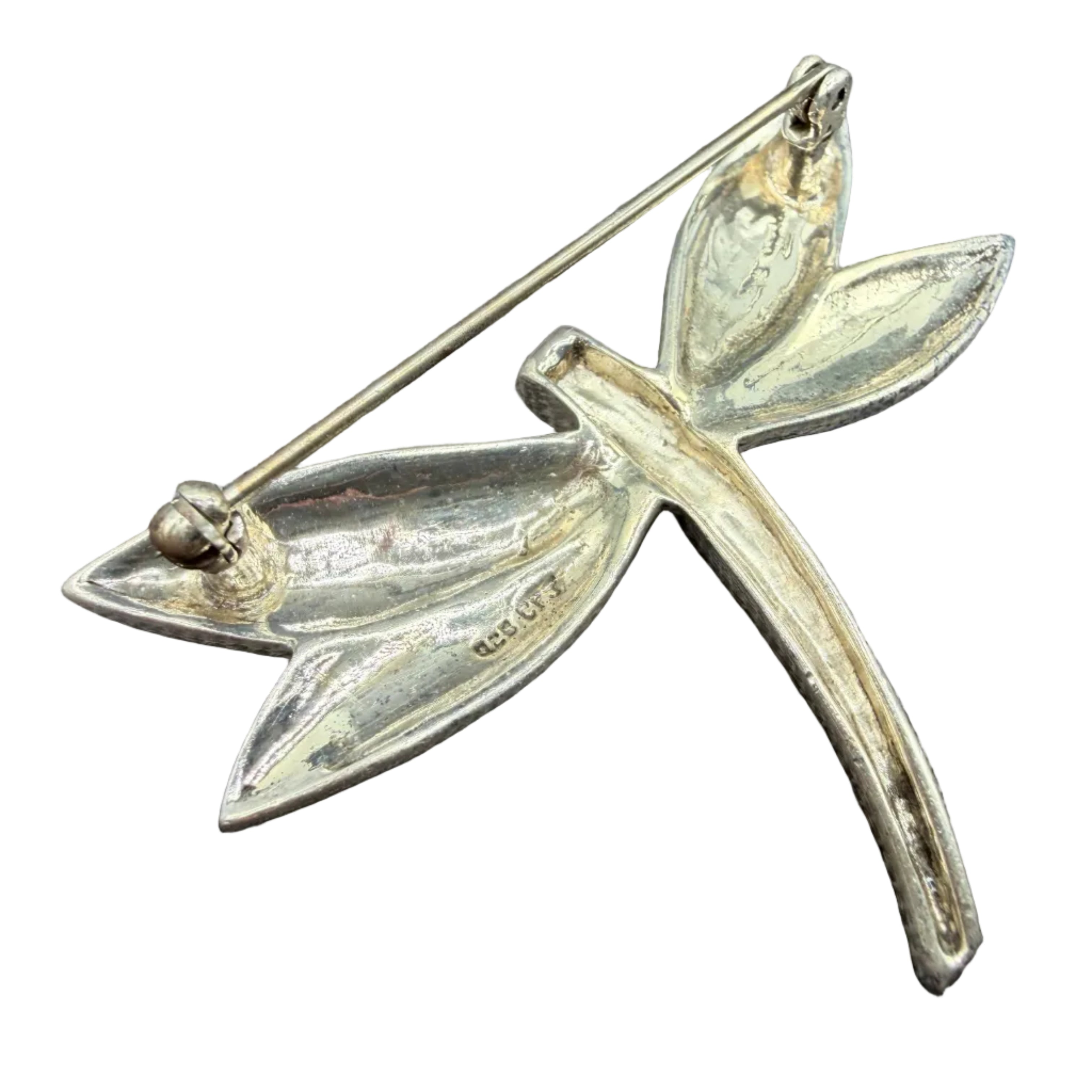 1980s Collins Fine Jewelry 925 Sterling Silver Marcasite Dragonfly Brooch