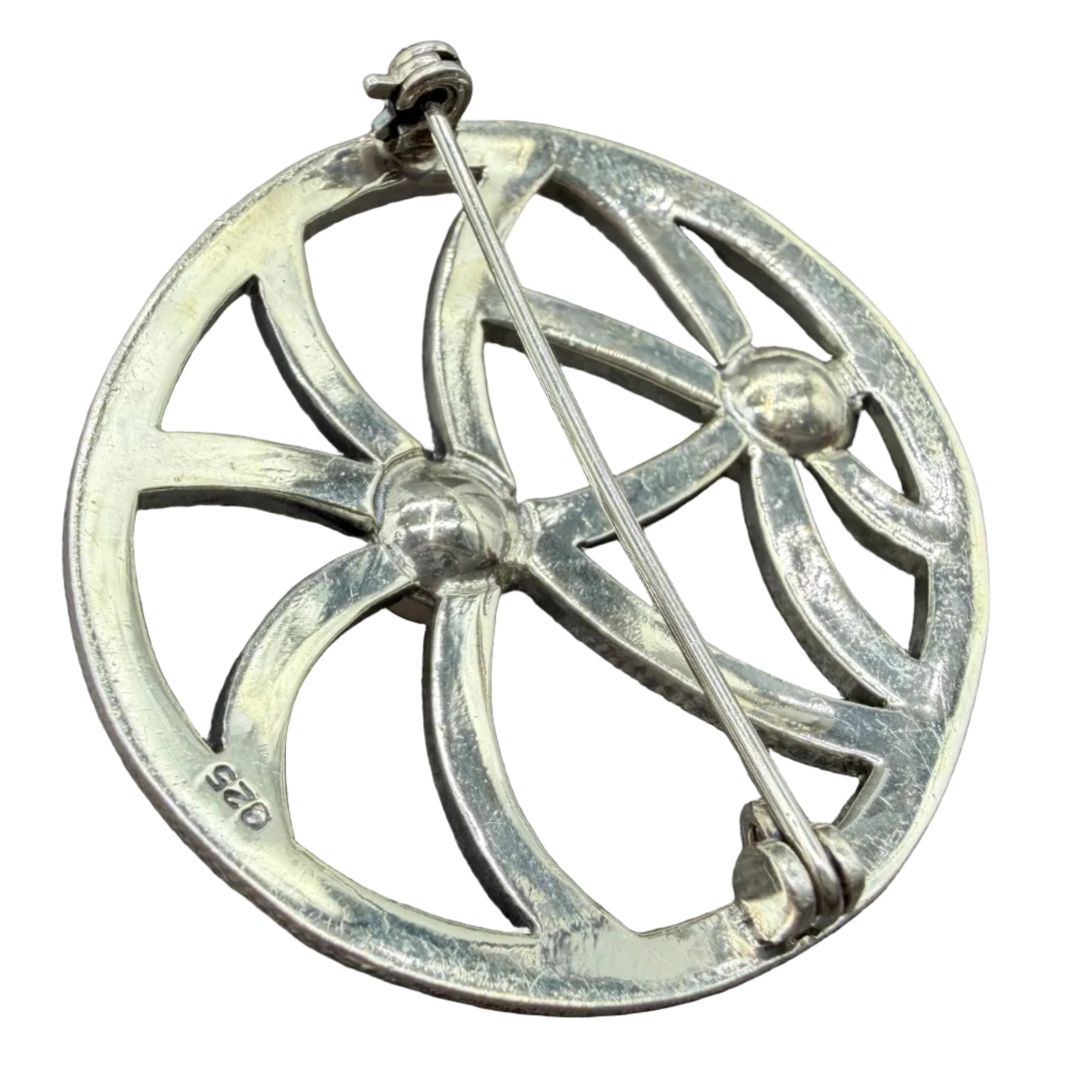 1950s Sterling Silver Openwork Brooch with Marcasite & Genuine Pearls