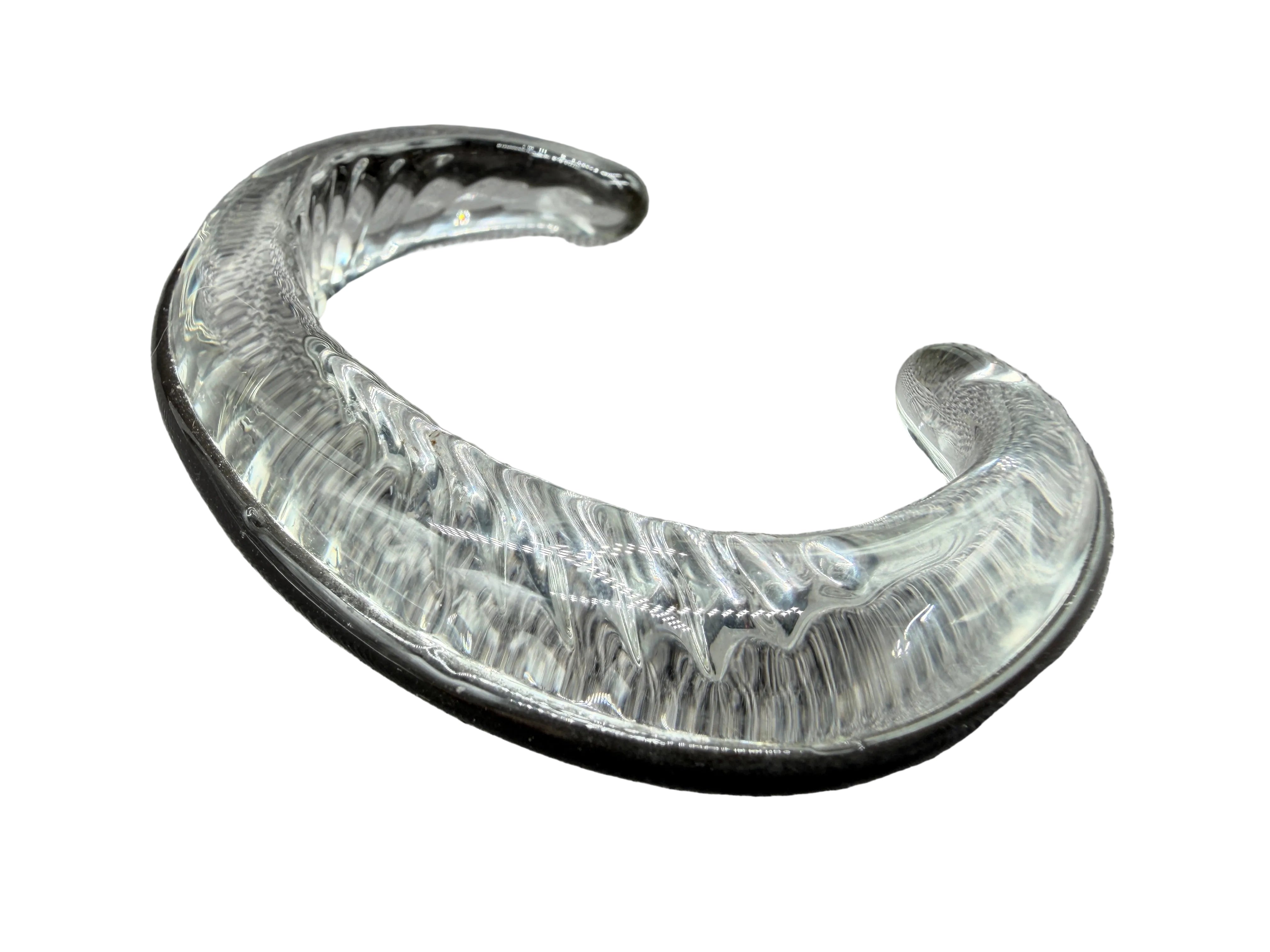 1970s Modernist Handblown Glass Cuff Bangle with Black Top Band