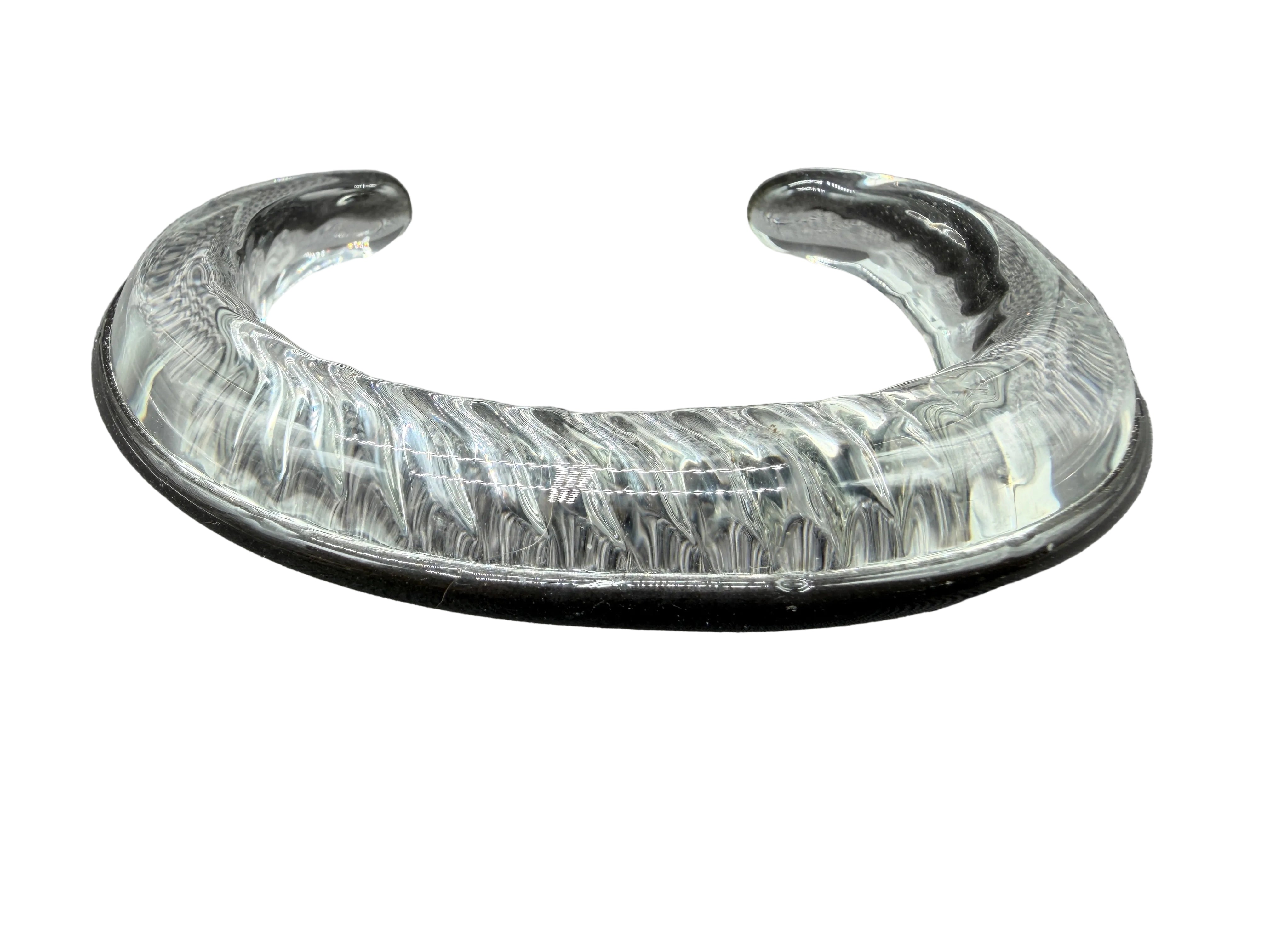 1970s Modernist Handblown Glass Cuff Bangle with Black Top Band