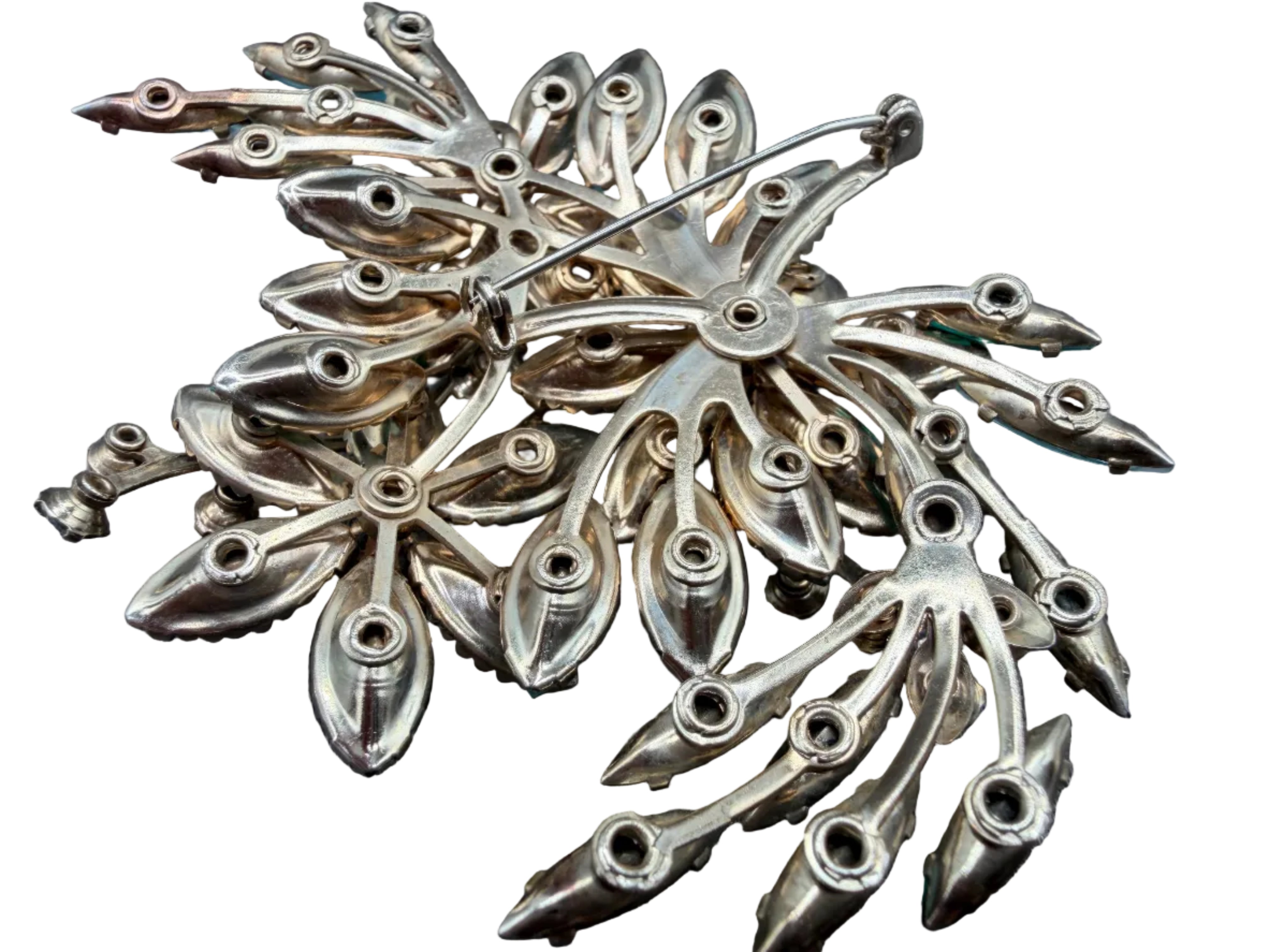 1950s Tiered Green & Aqua Rhinestone Statement Brooch